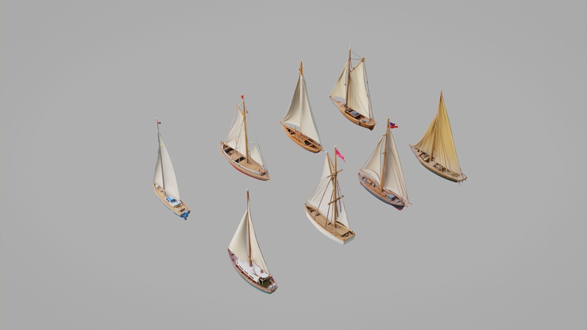 Sailboats Pack Collection Low-poly 3D model_1
