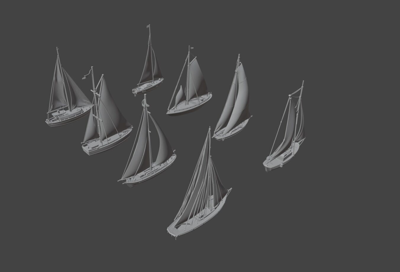 Sailboats Pack Collection Low-poly 3D model_6