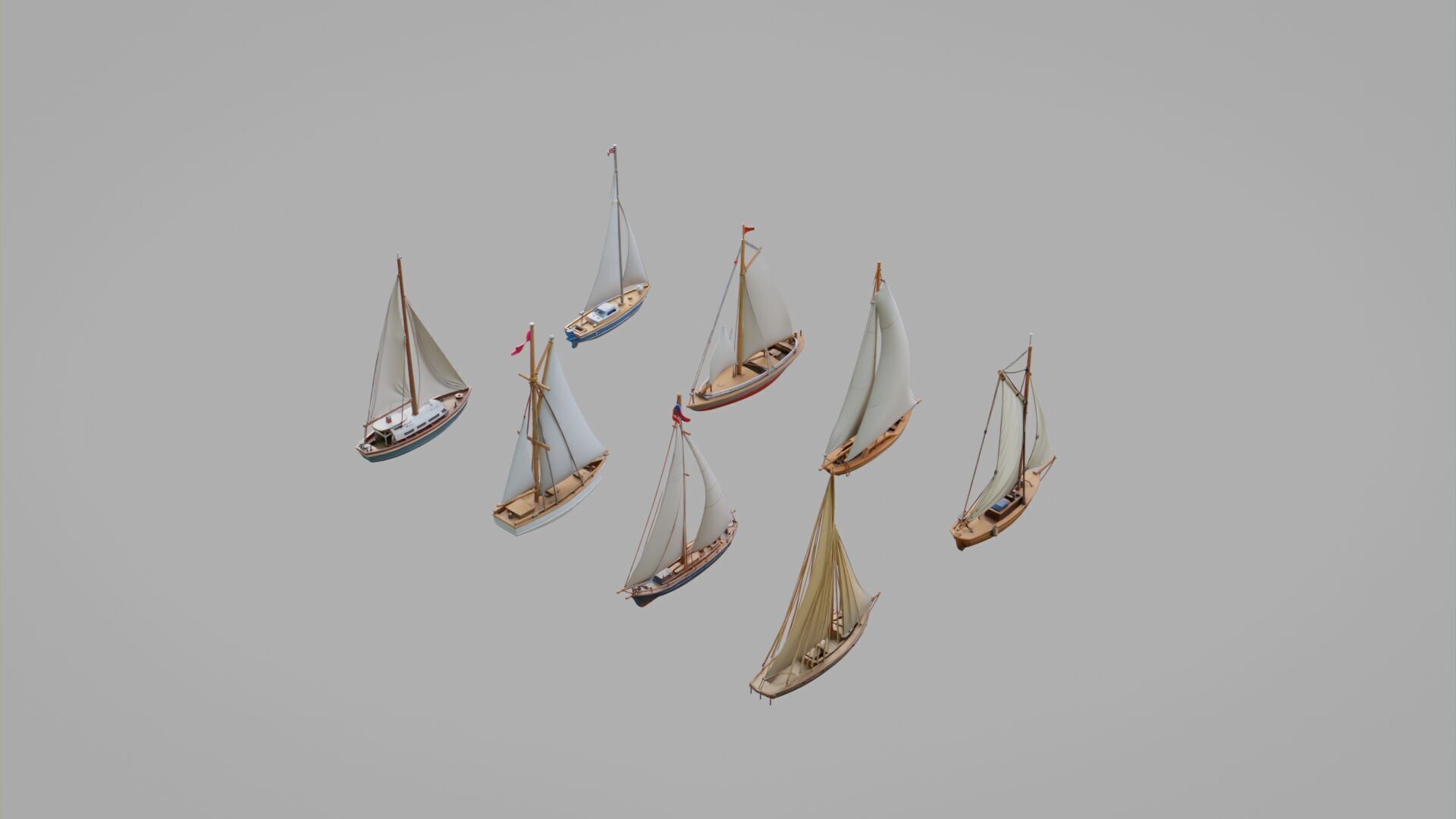 Sailboats Pack Collection Low-poly 3D model_2