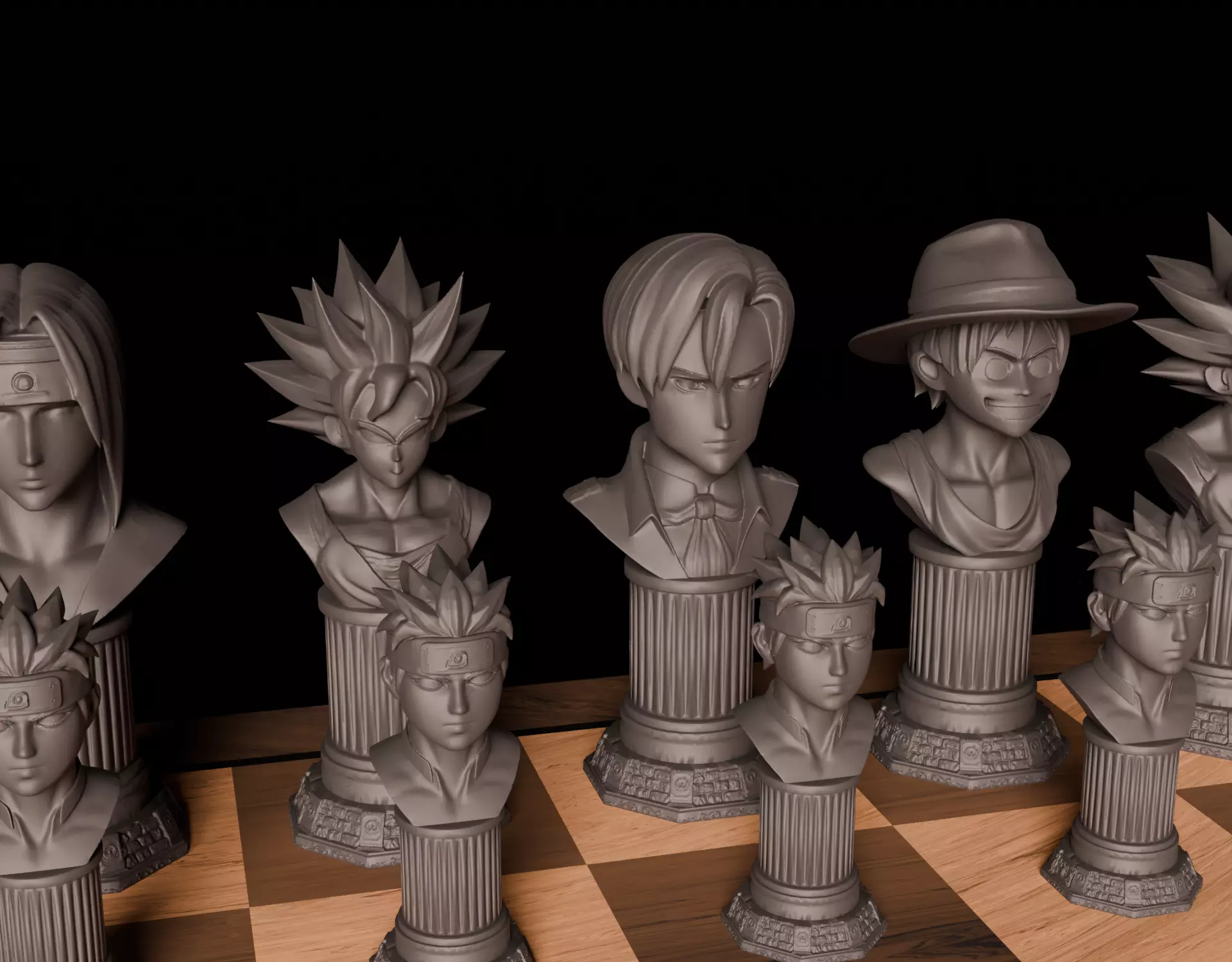 Anime Character 3D Chess Set Digital STL Model 3D print model