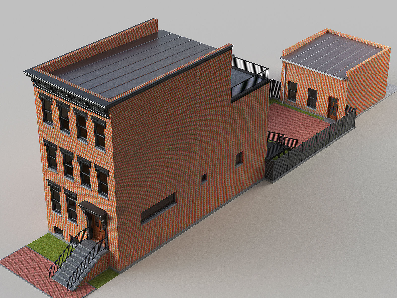 Brownstone townhouse 3D model_2