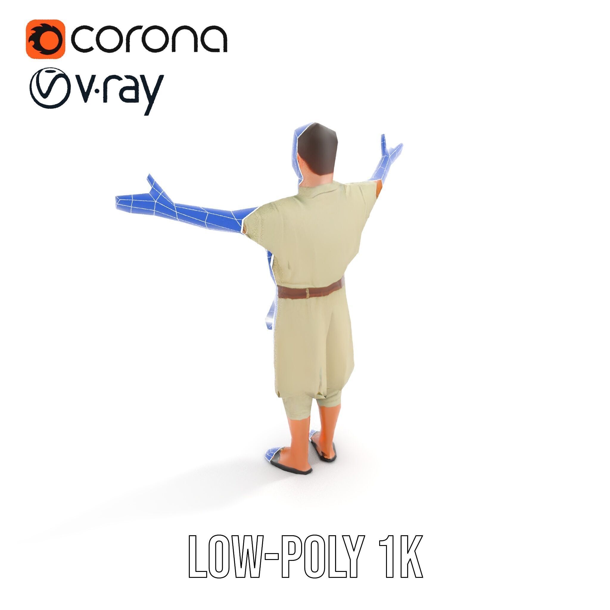 Ancient Traveler Character Rigged and Animated for Games and VR Low-poly 3D model_33