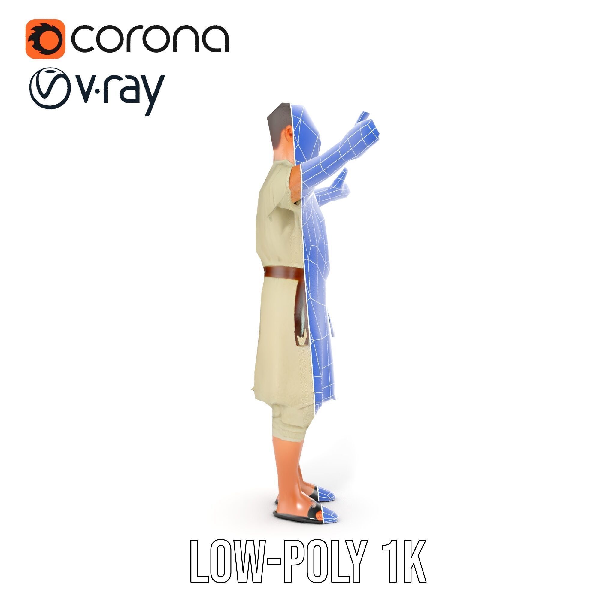 Ancient Traveler Character Rigged and Animated for Games and VR Low-poly 3D model_20