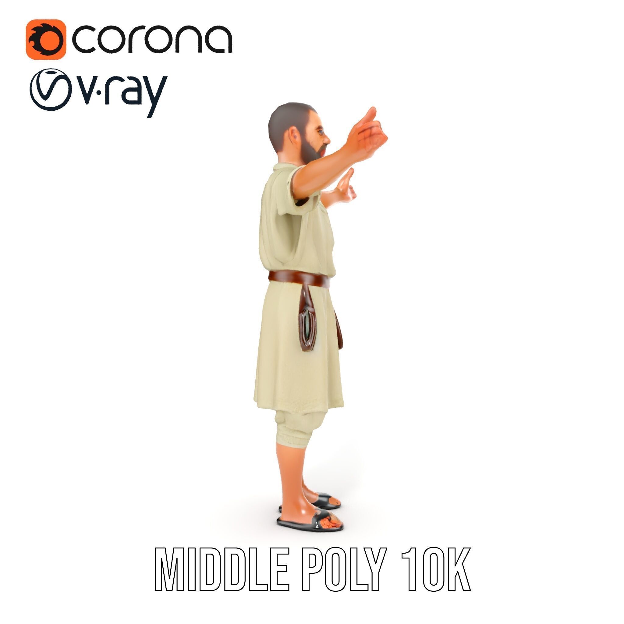 Ancient Traveler Character Rigged and Animated for Games and VR Low-poly 3D model_19