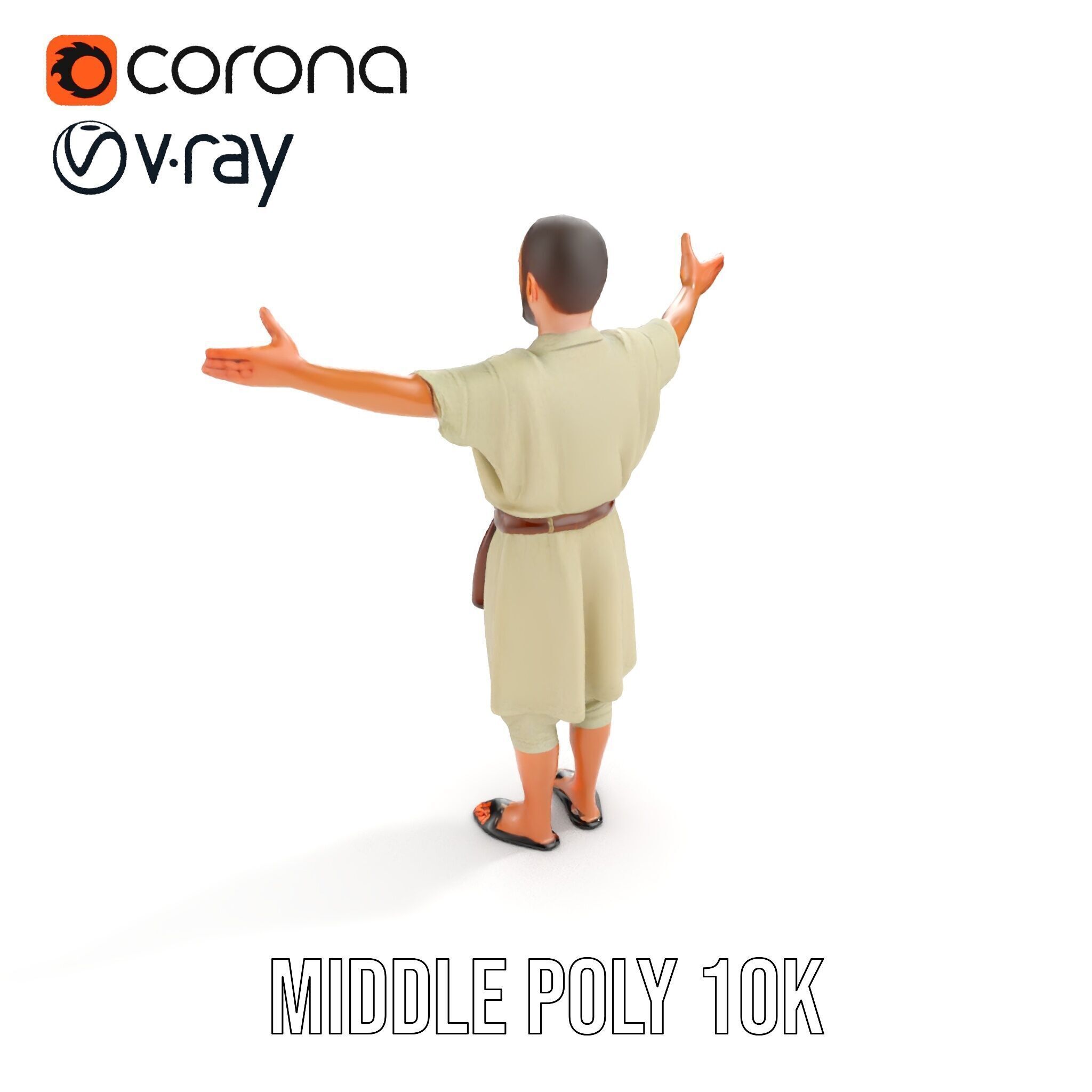 Ancient Traveler Character Rigged and Animated for Games and VR Low-poly 3D model_16