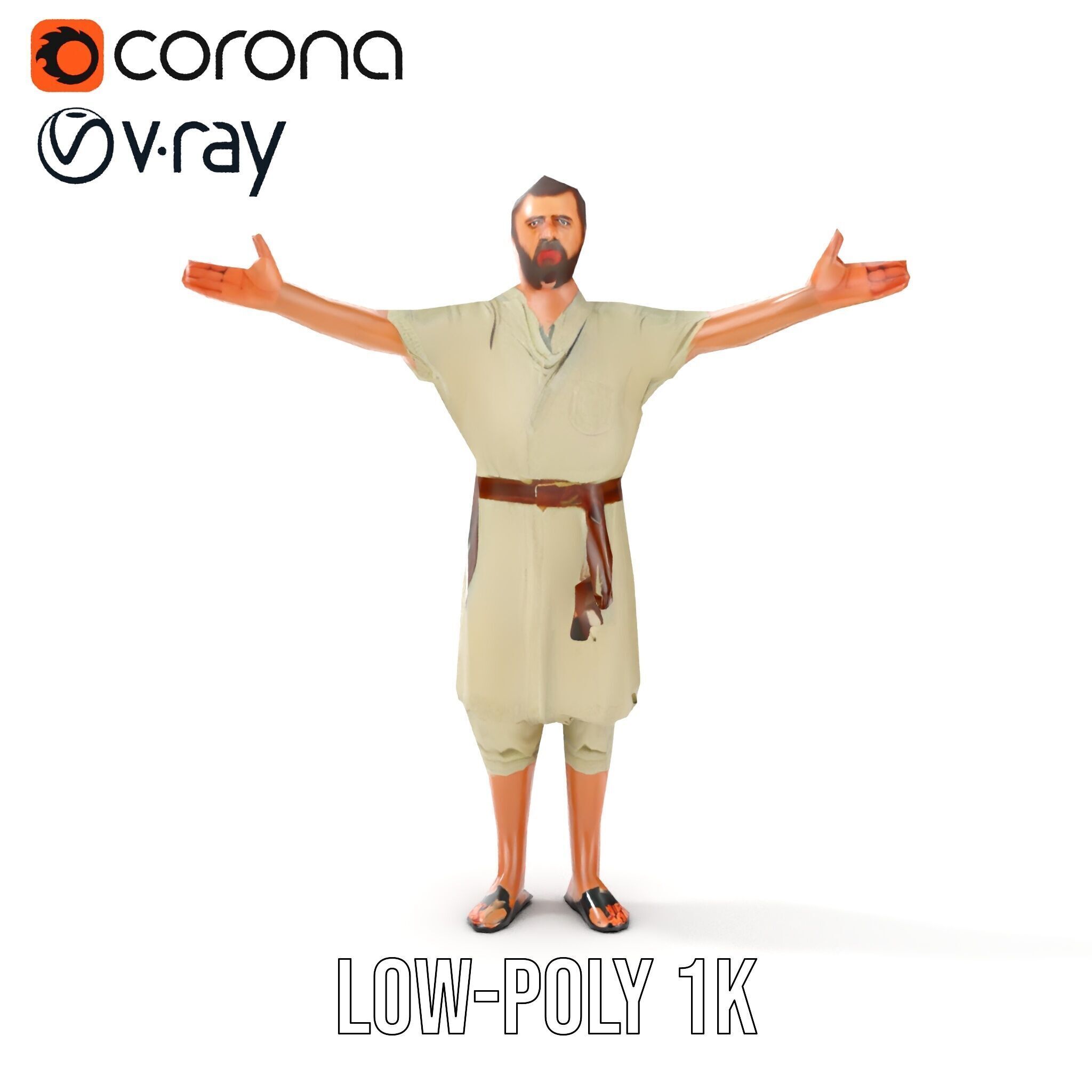 Ancient Traveler Character Rigged and Animated for Games and VR Low-poly 3D model_25