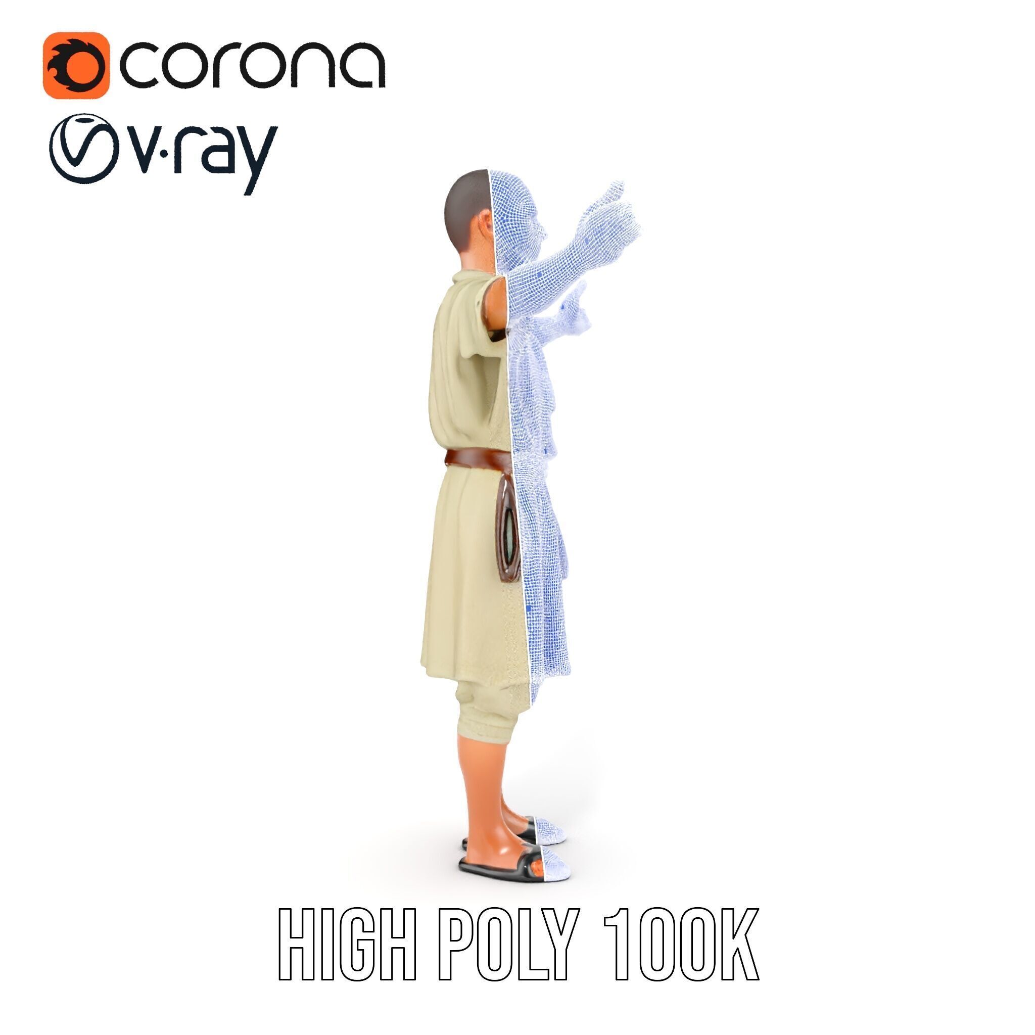 Ancient Traveler Character Rigged and Animated for Games and VR Low-poly 3D model_34