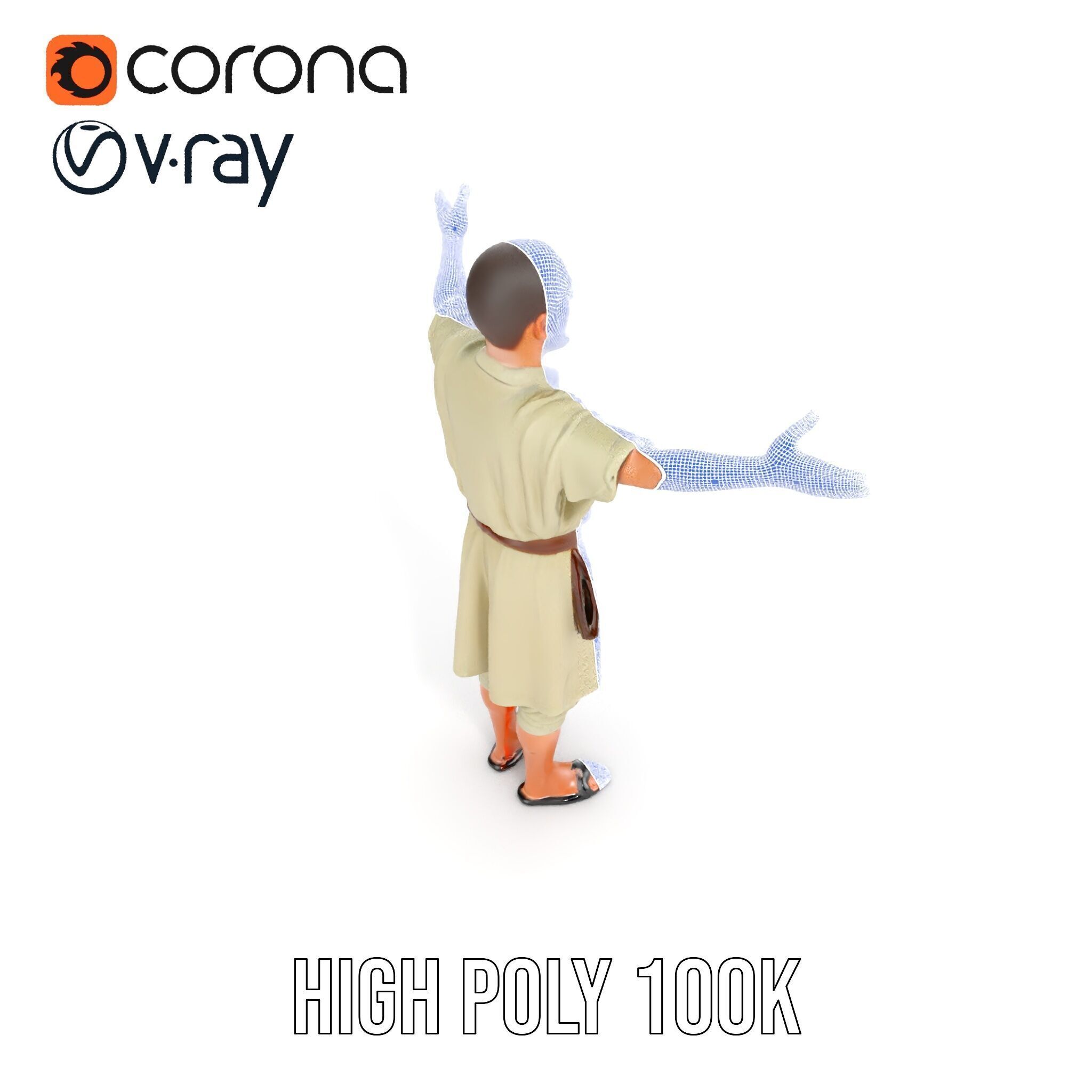 Ancient Traveler Character Rigged and Animated for Games and VR Low-poly 3D model_41