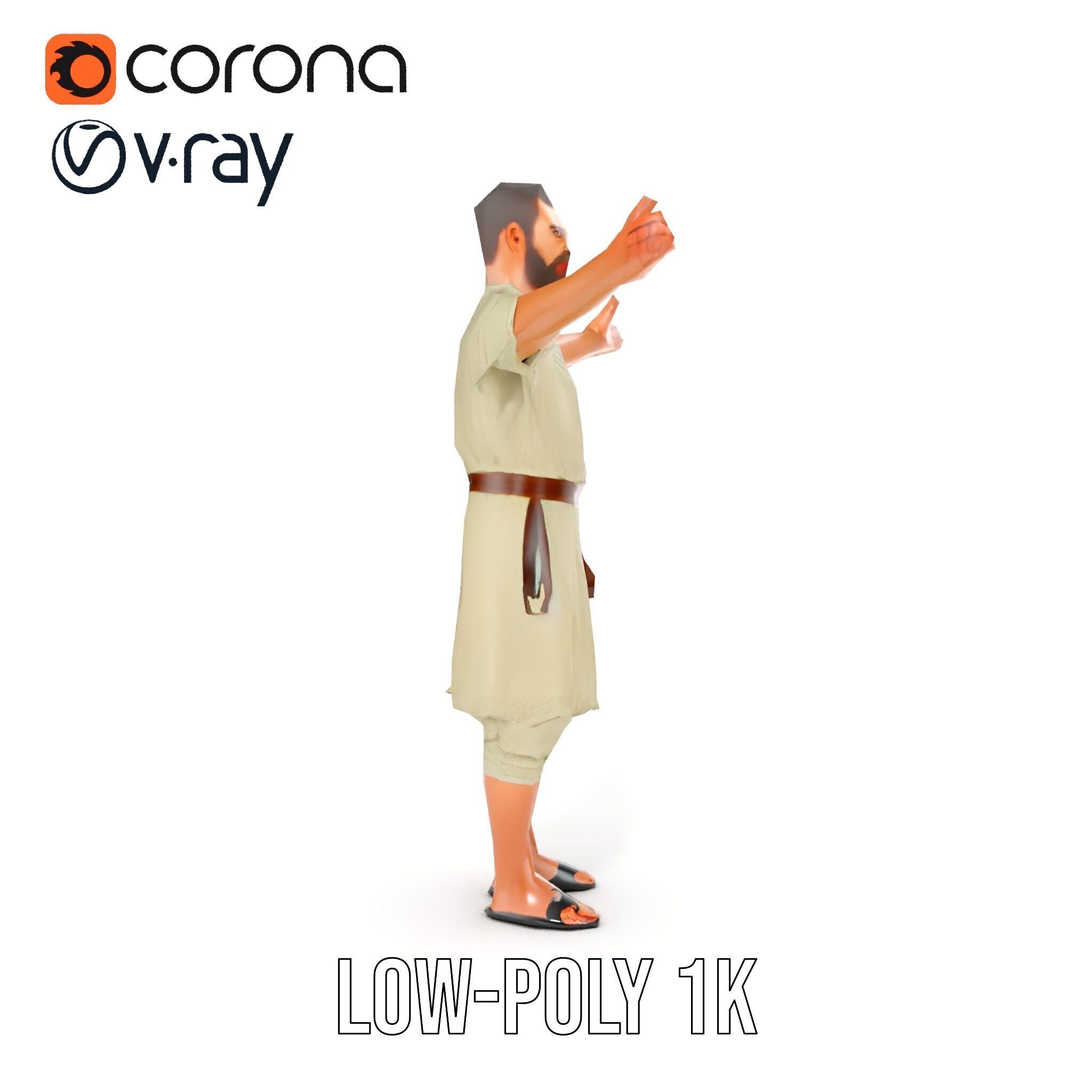 Ancient Traveler Character Rigged and Animated for Games and VR Low-poly 3D model_11