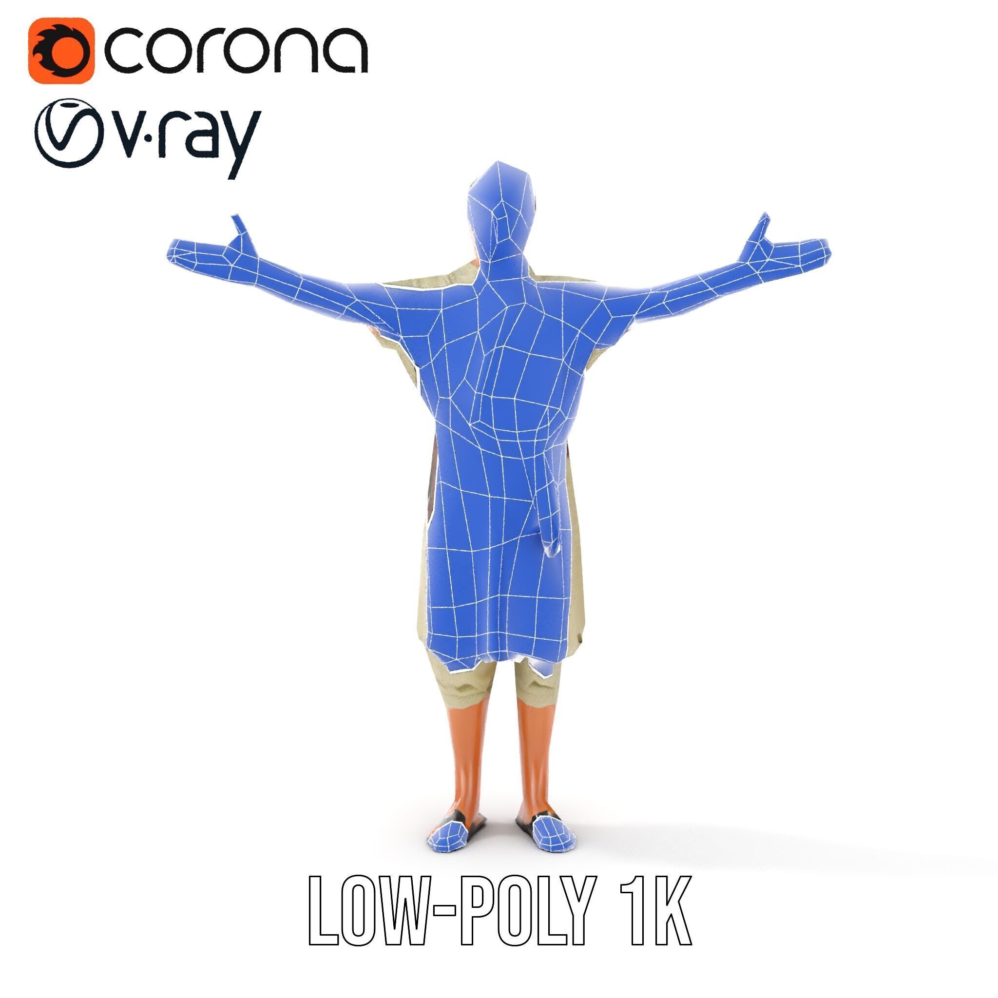 Ancient Traveler Character Rigged and Animated for Games and VR Low-poly 3D model_23