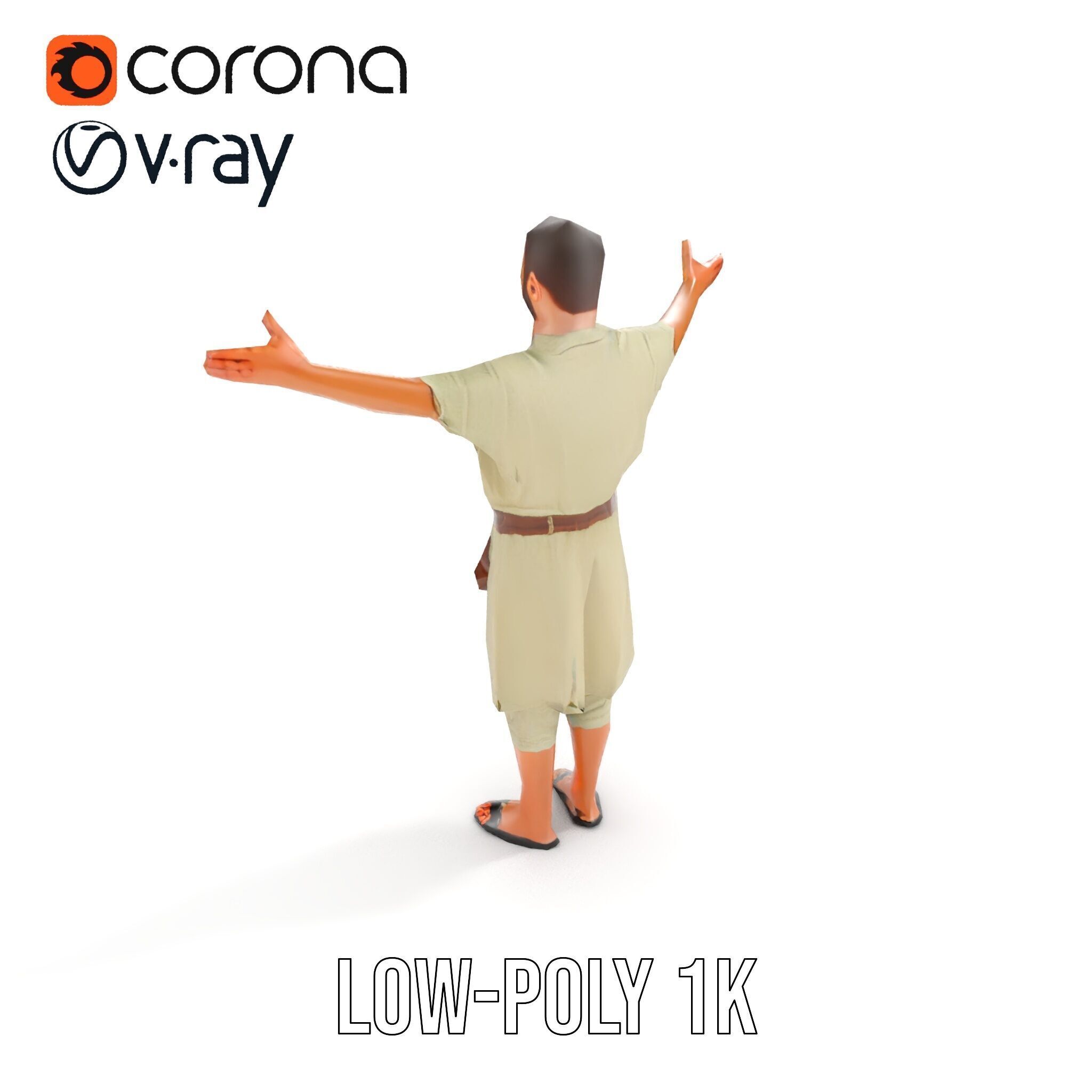 Ancient Traveler Character Rigged and Animated for Games and VR Low-poly 3D model_17