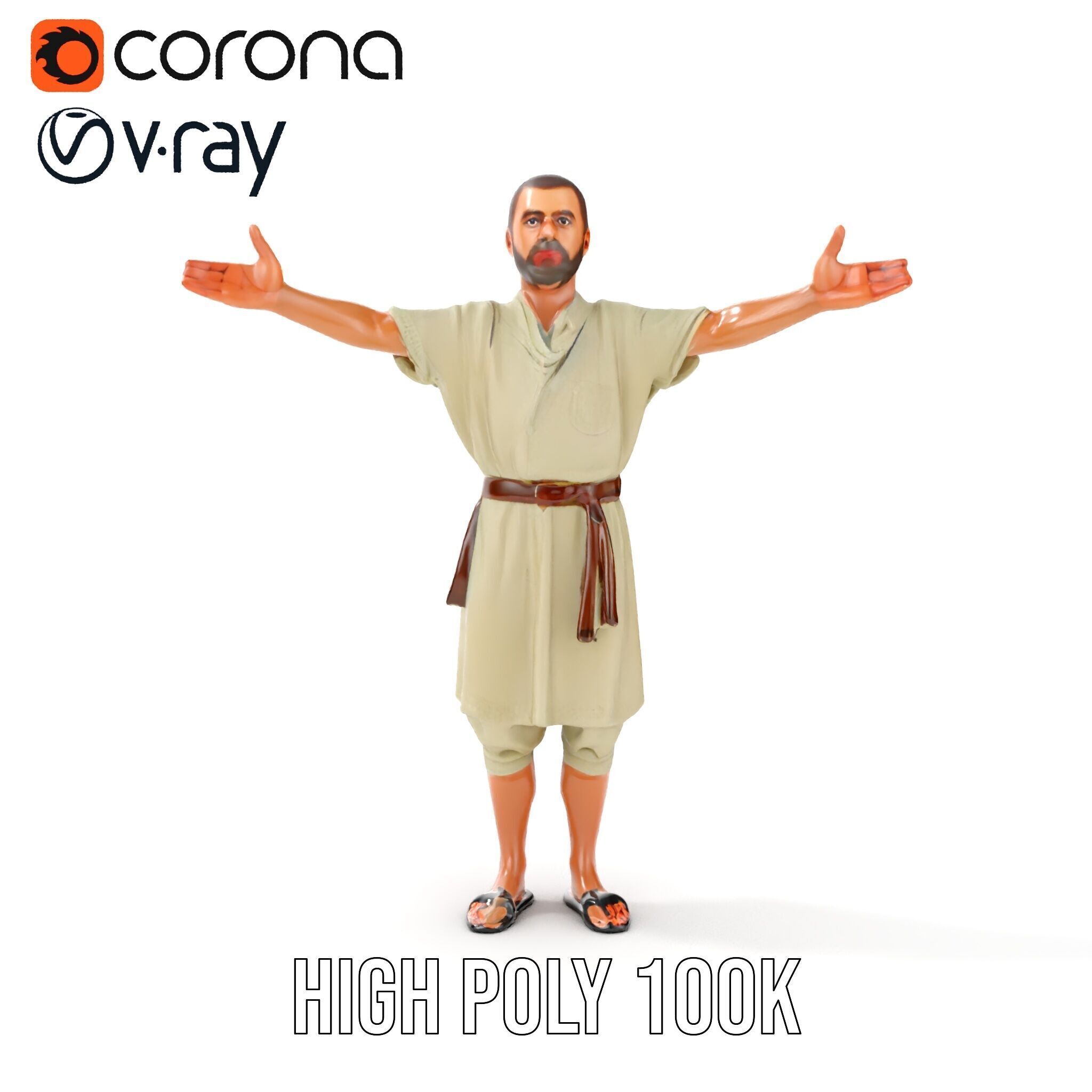 Ancient Traveler Character Rigged and Animated for Games and VR Low-poly 3D model_26