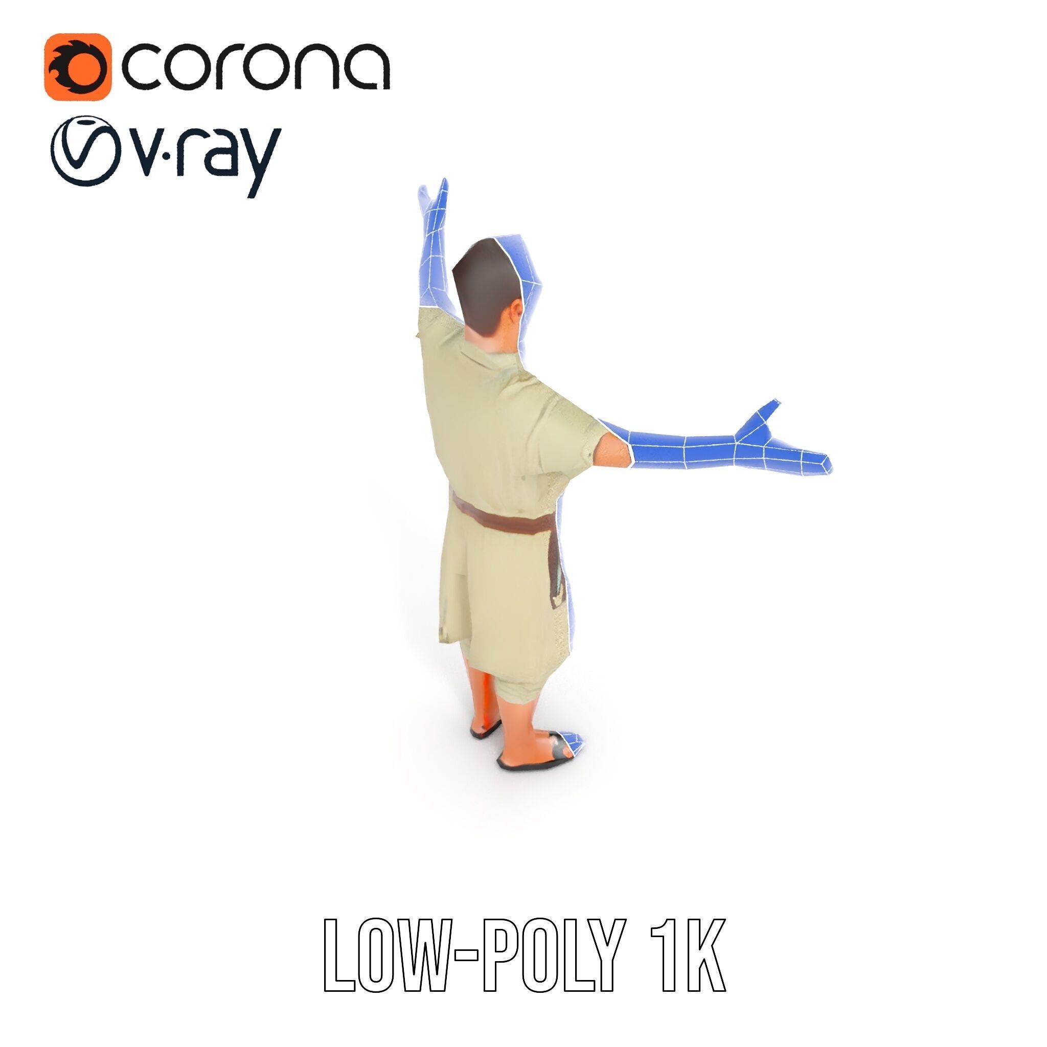 Ancient Traveler Character Rigged and Animated for Games and VR Low-poly 3D model_31