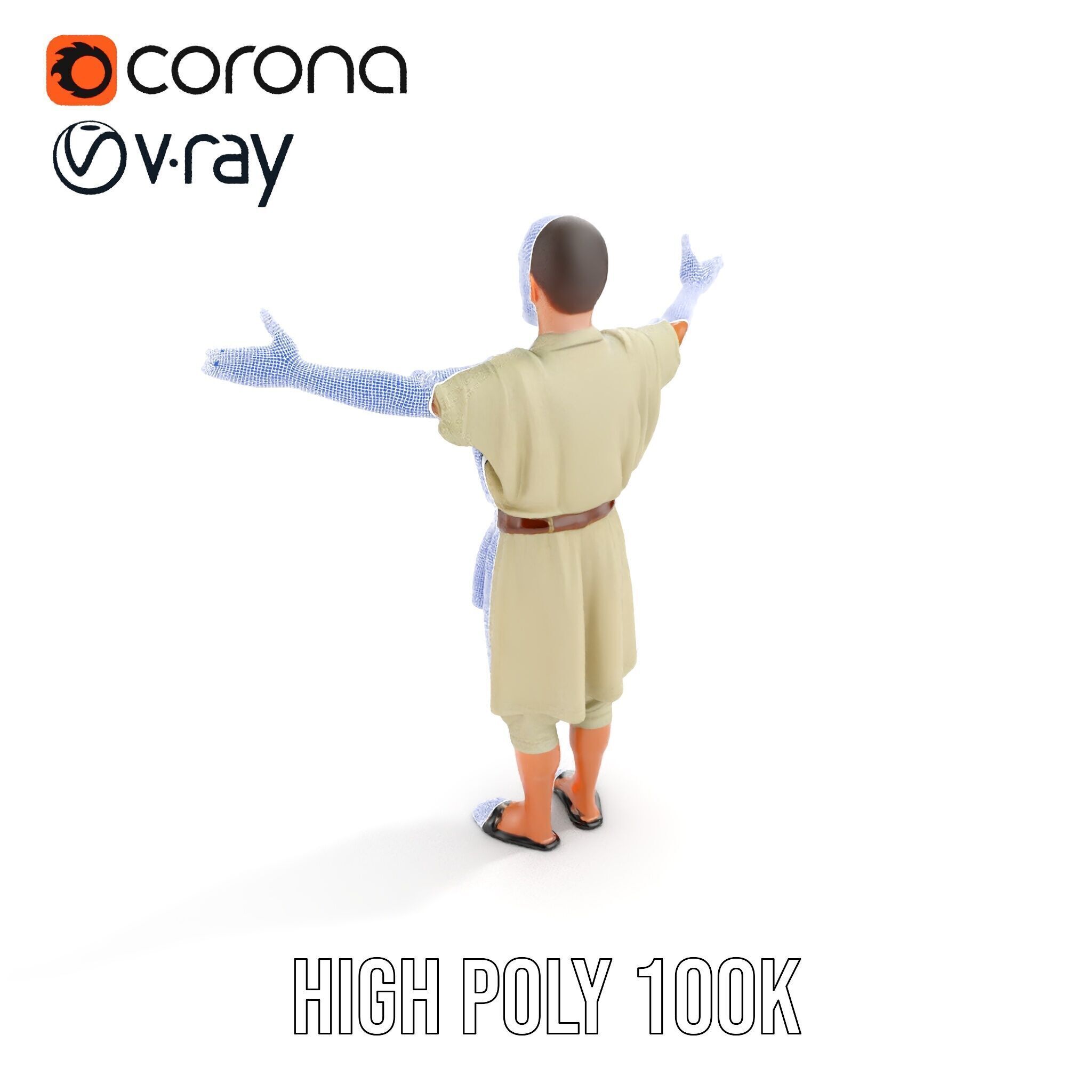 Ancient Traveler Character Rigged and Animated for Games and VR Low-poly 3D model_37