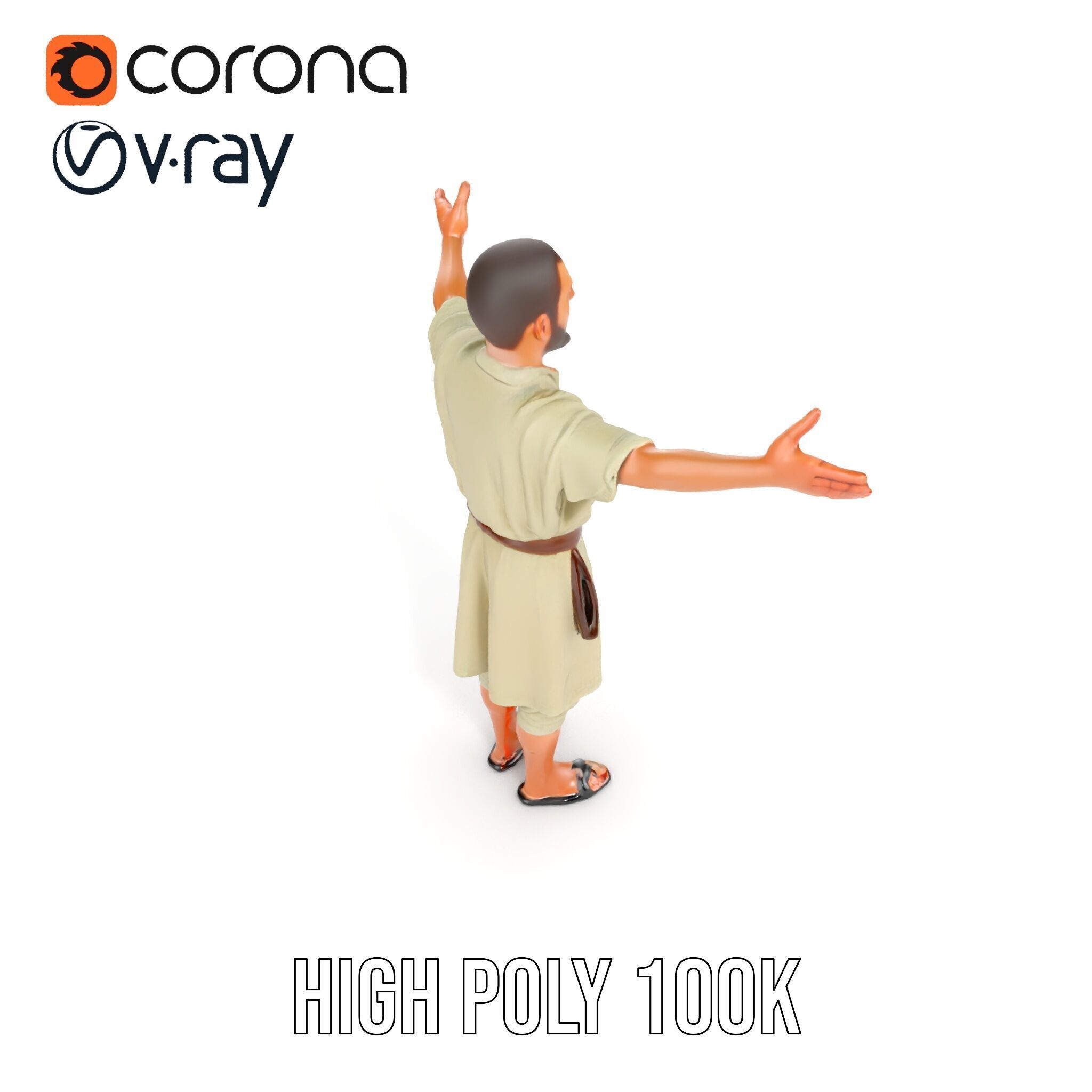 Ancient Traveler Character Rigged and Animated for Games and VR Low-poly 3D model_21