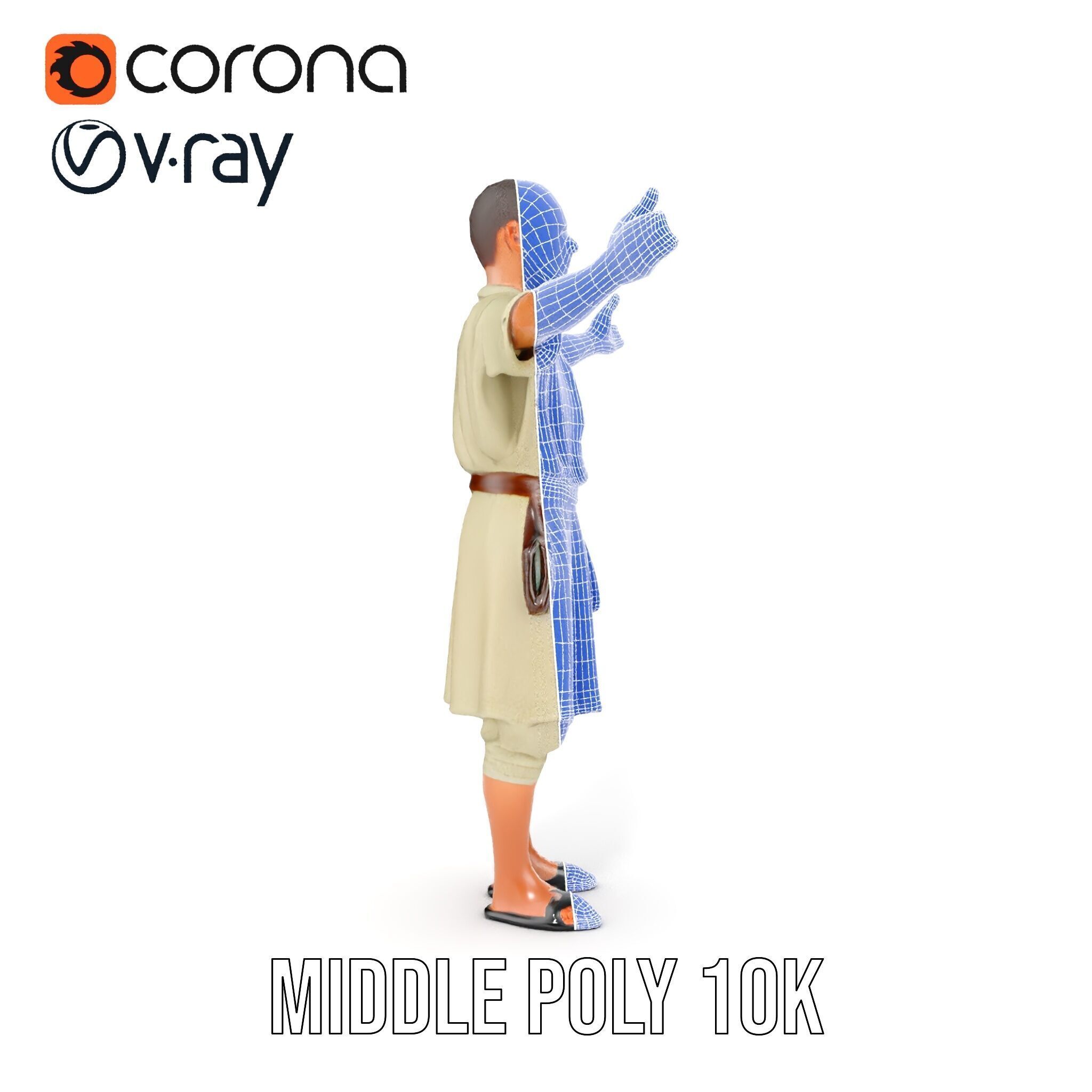 Ancient Traveler Character Rigged and Animated for Games and VR Low-poly 3D model_38