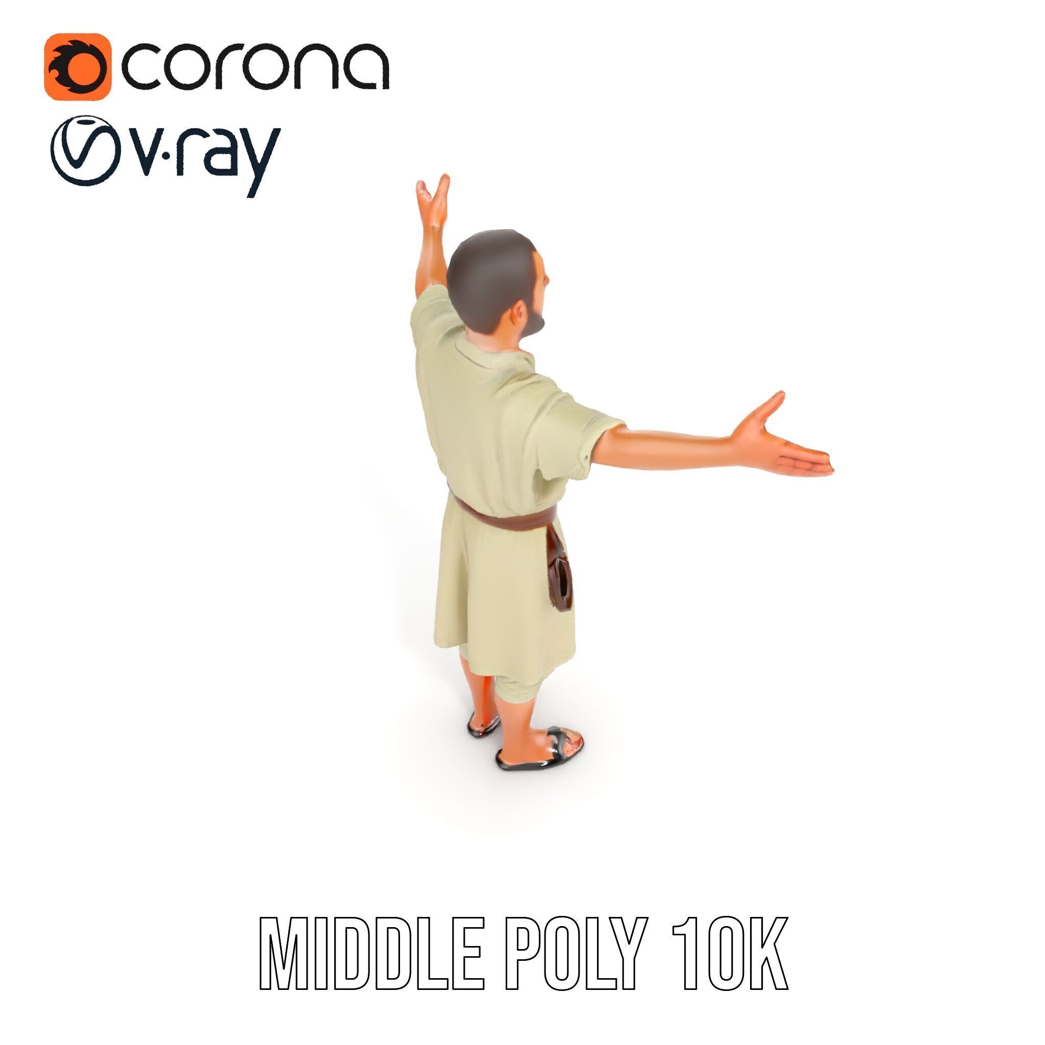 Ancient Traveler Character Rigged and Animated for Games and VR Low-poly 3D model_30