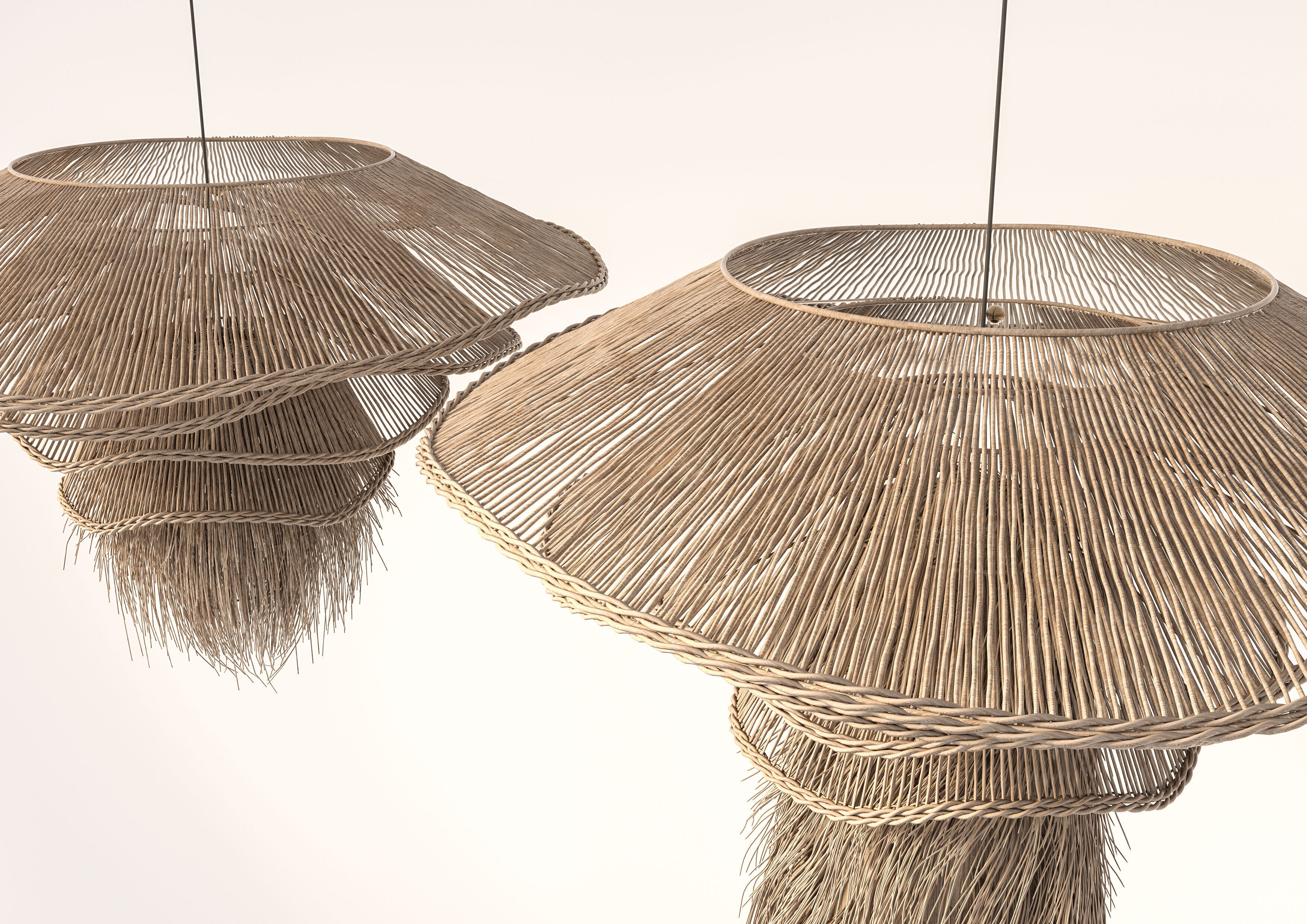 Wabi - sabi Boho Rattan Pendant Light 3D model_1