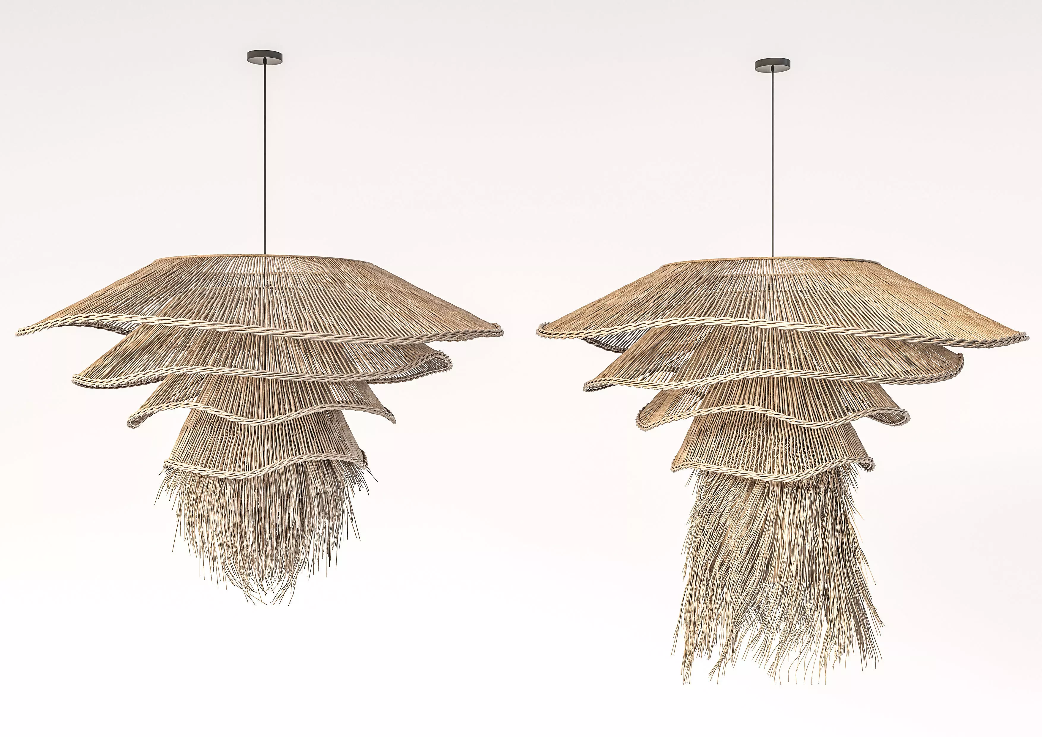 Wabi - sabi Boho Rattan Pendant Light 3D model_0