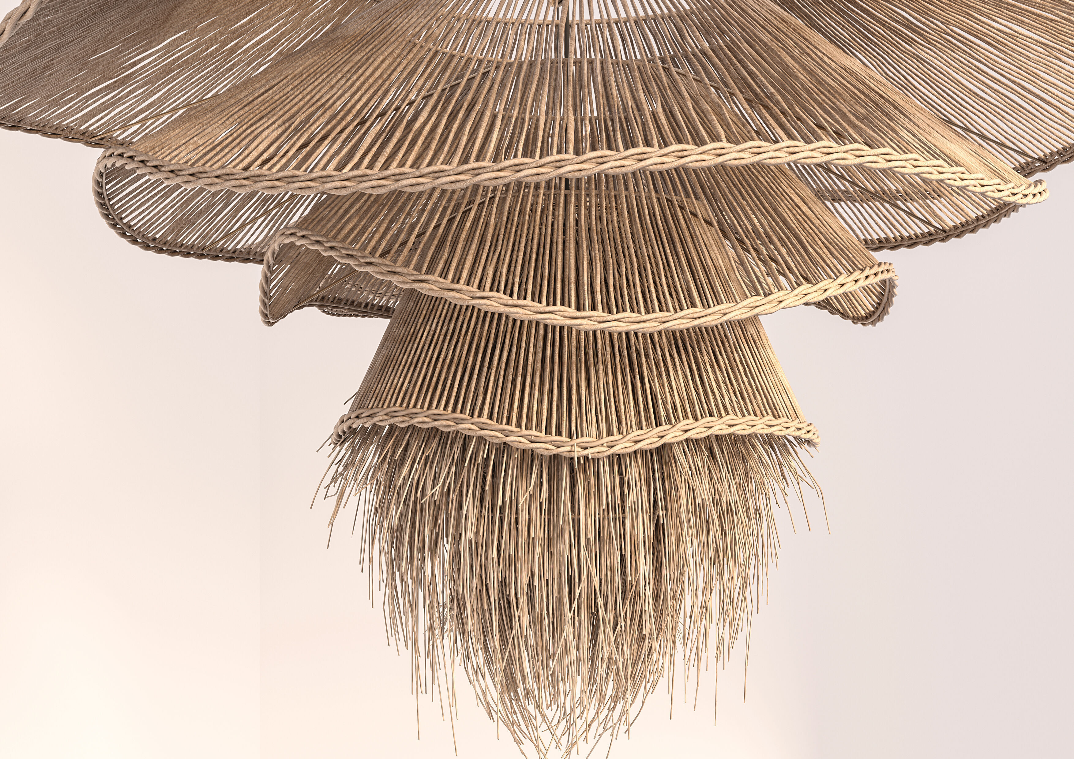 Wabi - sabi Boho Rattan Pendant Light 3D model_2