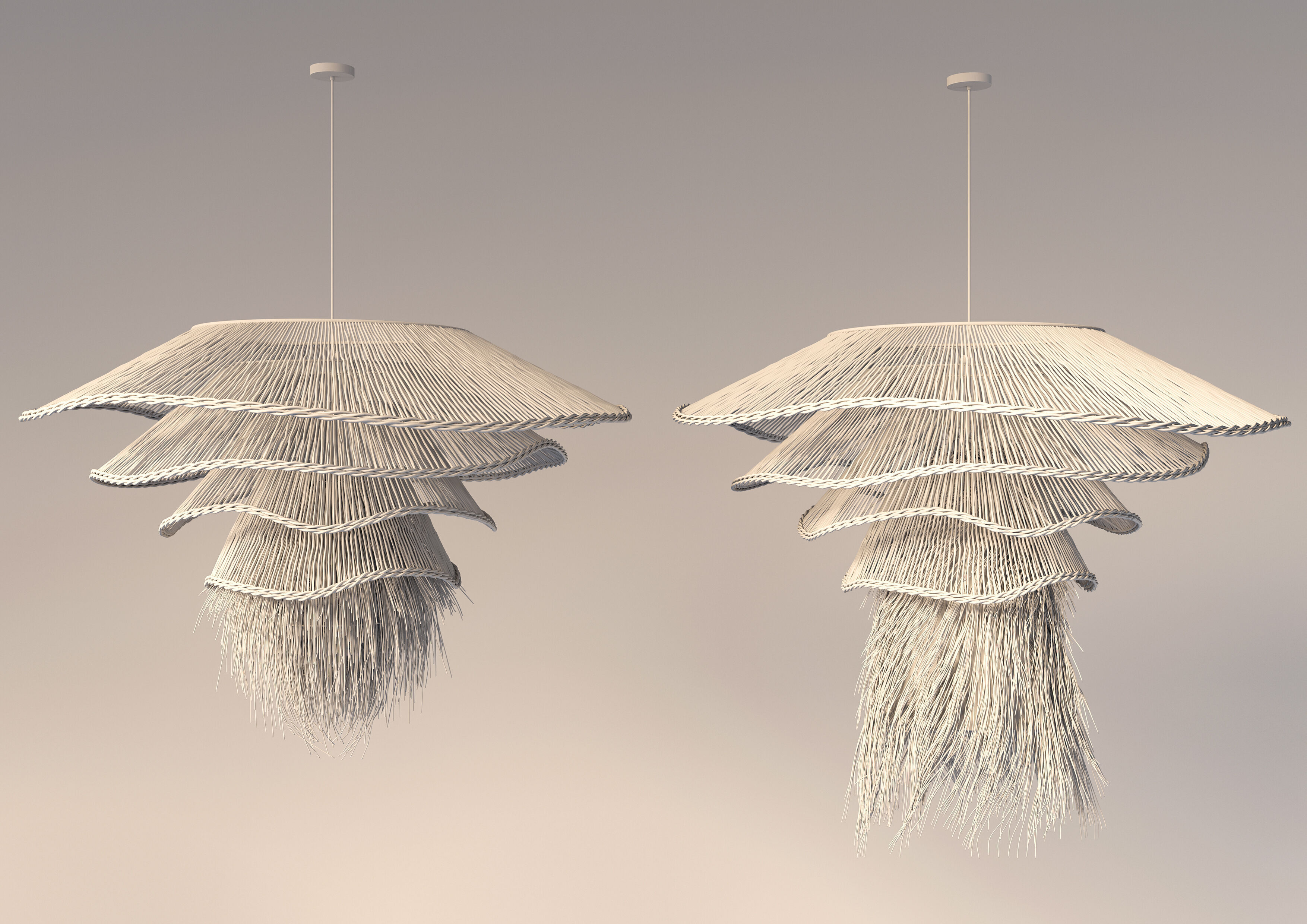 Wabi - sabi Boho Rattan Pendant Light 3D model_4