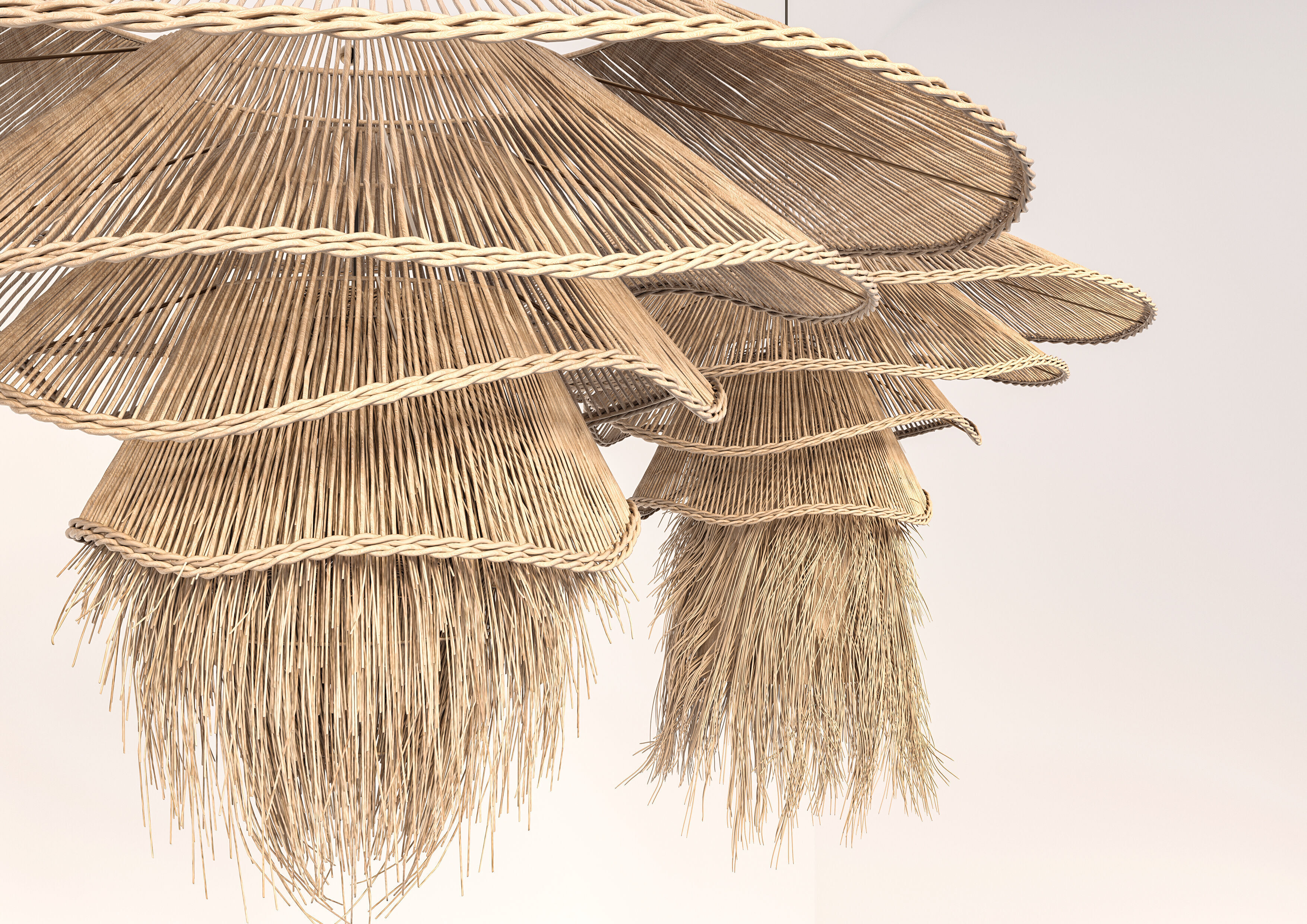 Wabi - sabi Boho Rattan Pendant Light 3D model_3