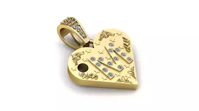 M  GOLD HEART PENDANT   3D print model