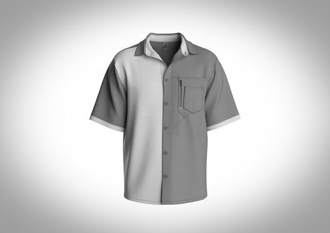 Mens shirt with two fabric and pocket detailing 3D model