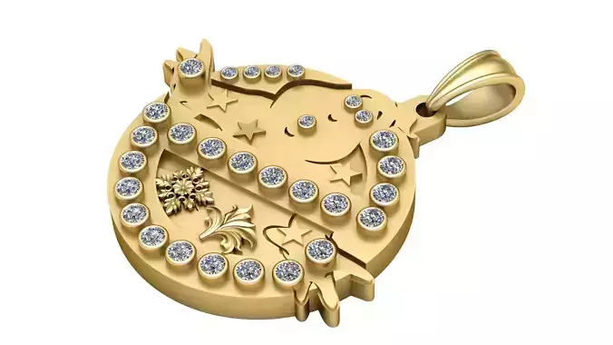 round gold pendant 3D printable model      