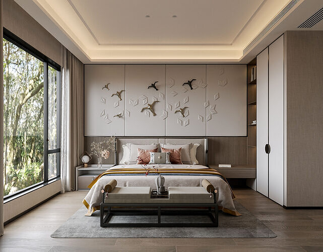 three bedrooms 3D model 3