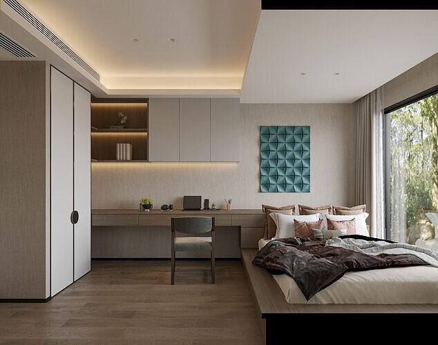 three bedrooms 3D model 4