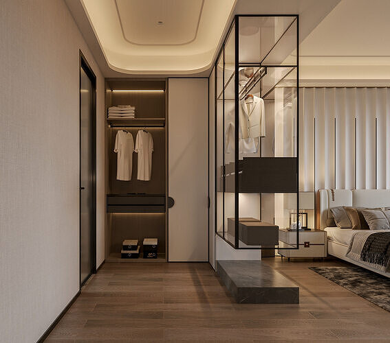 three bedrooms 3D model 7