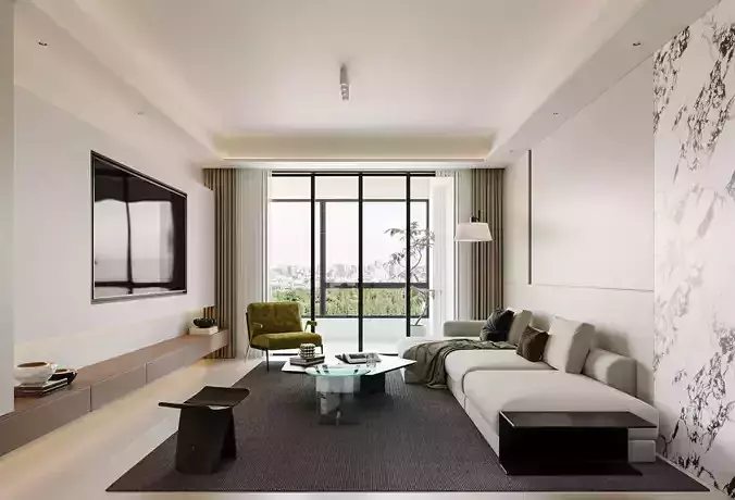 Living room dining room and master bedroom