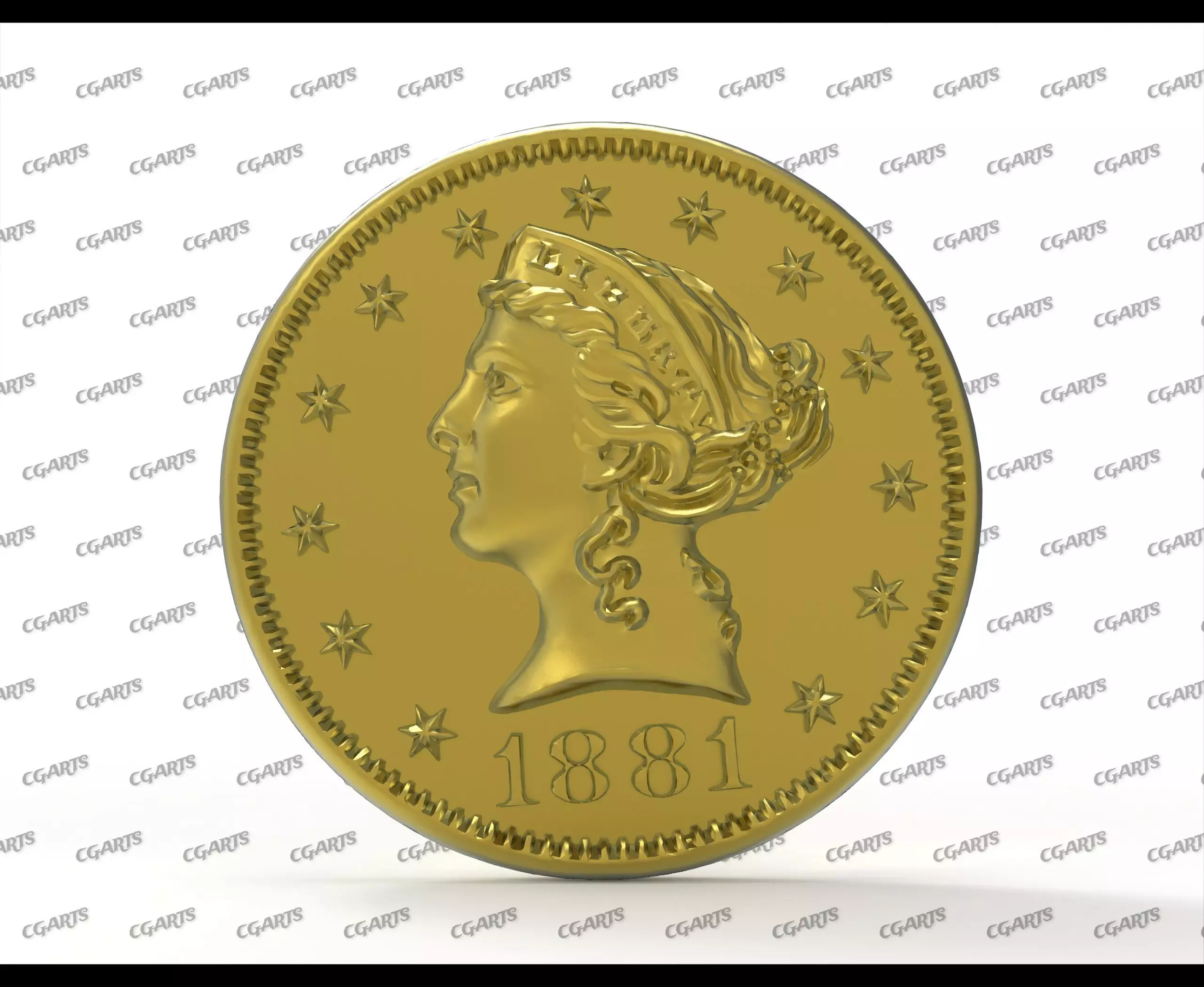 US Dollars Gold Coin Liberty Double Eagle Gold Coin 3D print model