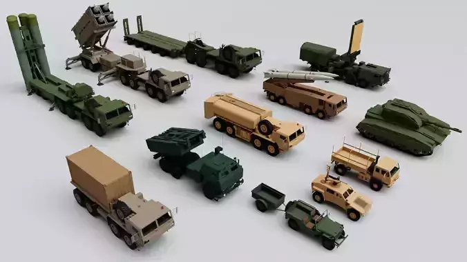 12 Military Vehicles Pack Collection - Game Ready Low-poly 3D model