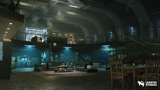 Cold War Underground Bunker Environment Low-poly 3D model