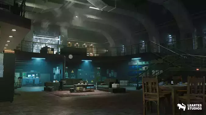 Cold War Underground Bunker Environment Low-poly 3D model