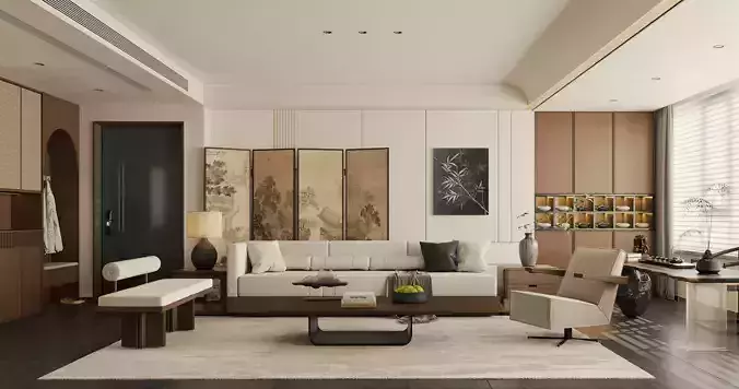 Living room and dining room and kitchen