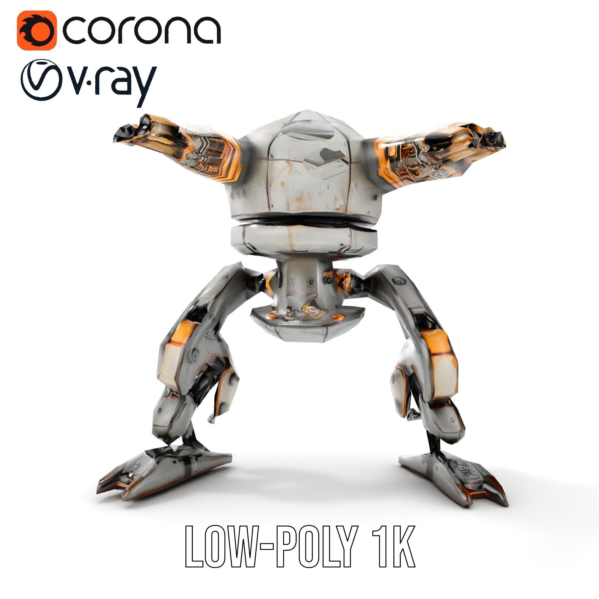 Futuristic Combat Robot model pack with multiple LODs Low-poly 3D model_19