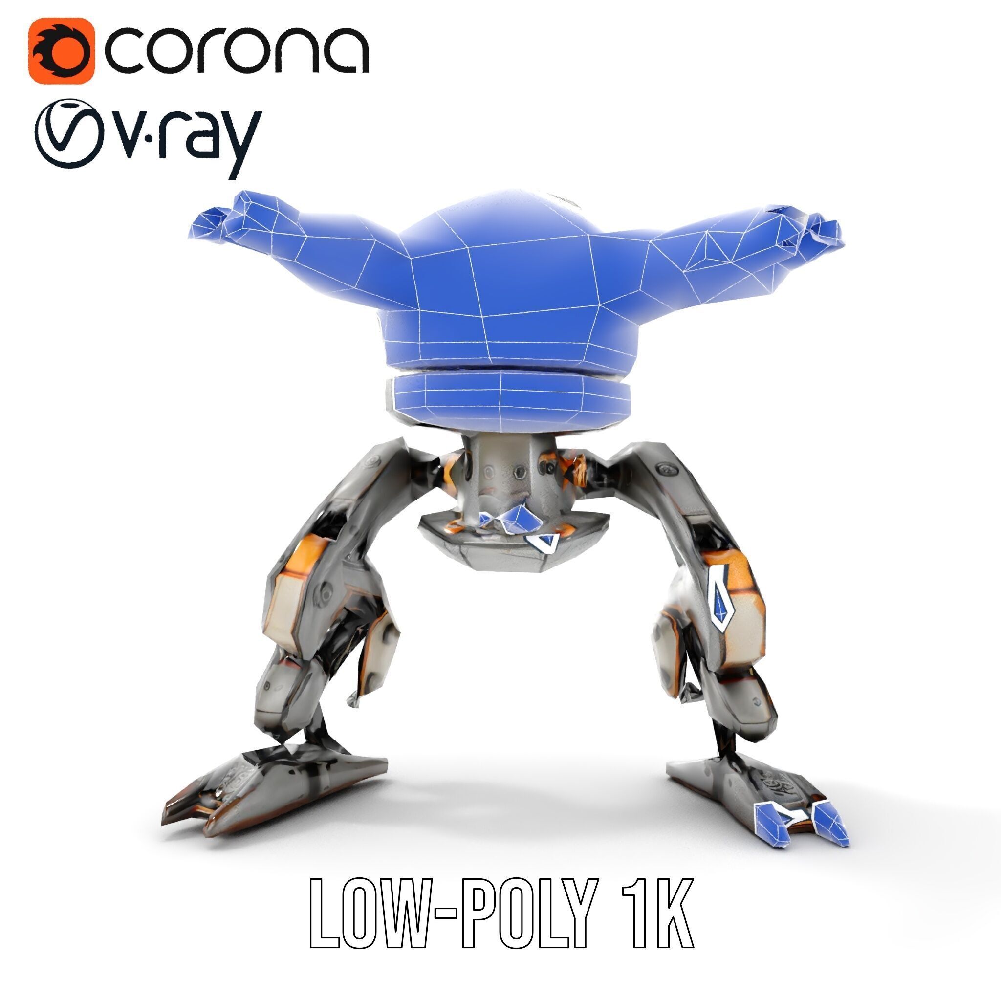 Futuristic Combat Robot model pack with multiple LODs Low-poly 3D model_17