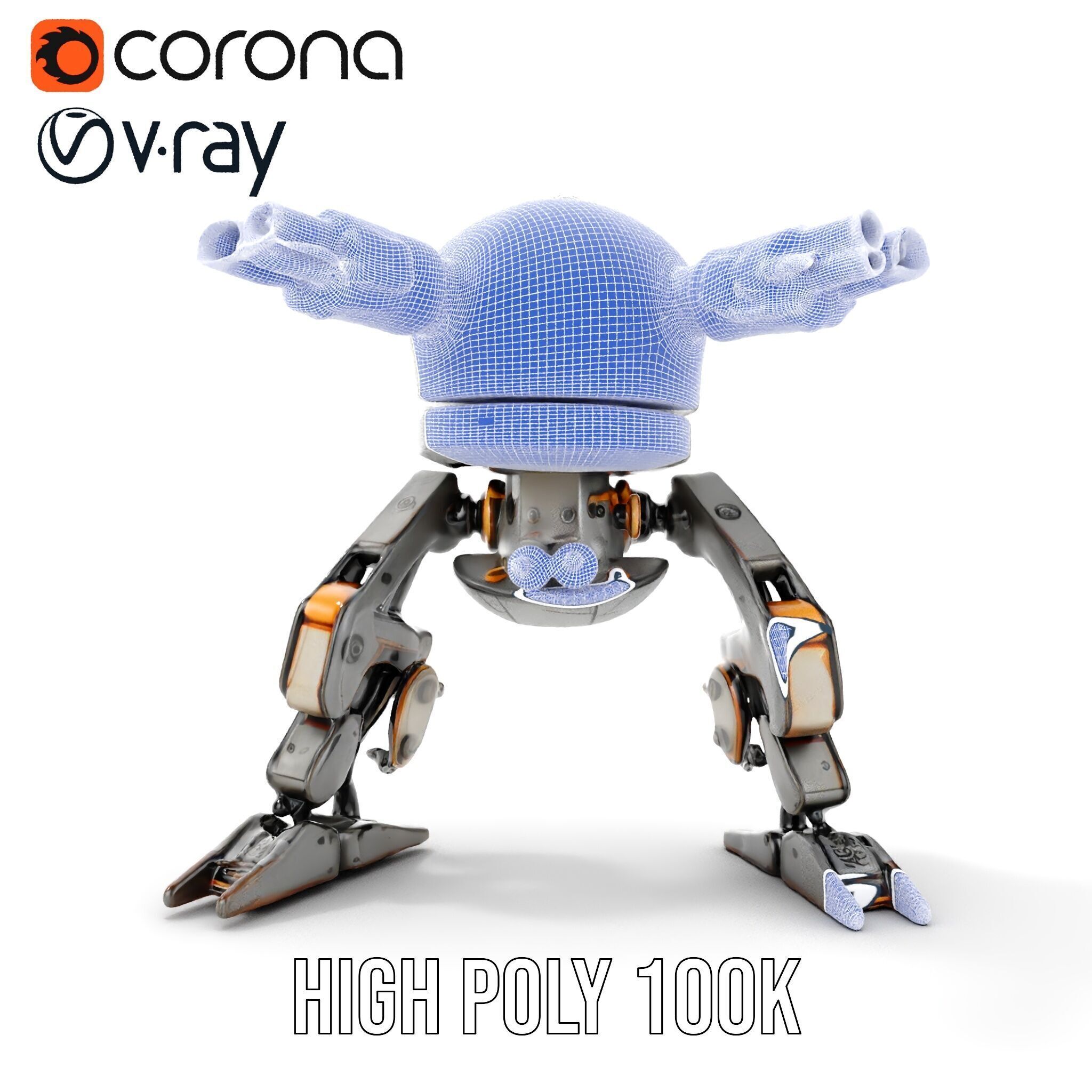 Futuristic Combat Robot model pack with multiple LODs Low-poly 3D model_39