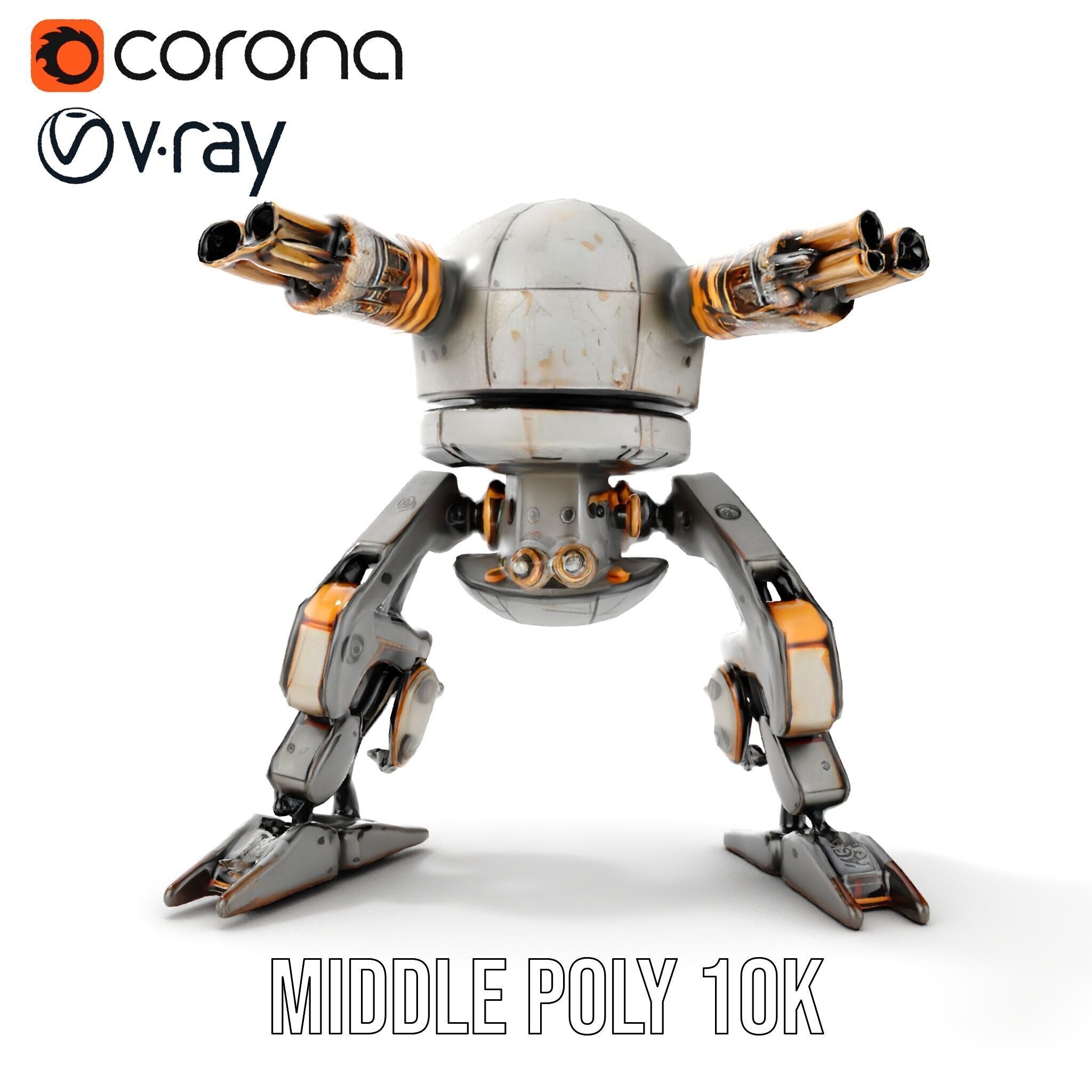 Futuristic Combat Robot model pack with multiple LODs Low-poly 3D model_16