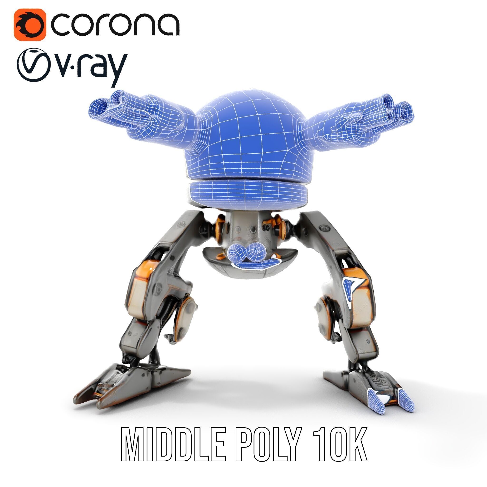 Futuristic Combat Robot model pack with multiple LODs Low-poly 3D model_32