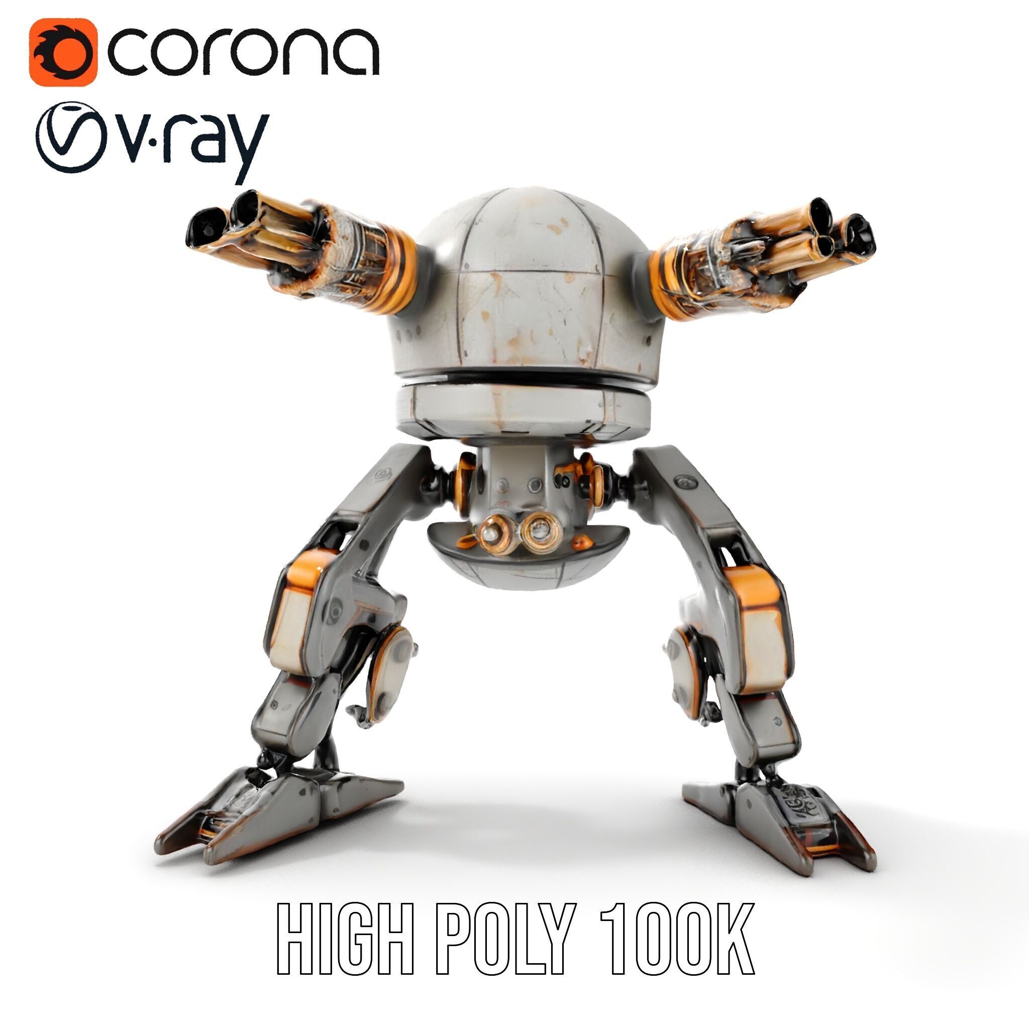Futuristic Combat Robot model pack with multiple LODs Low-poly 3D model_28