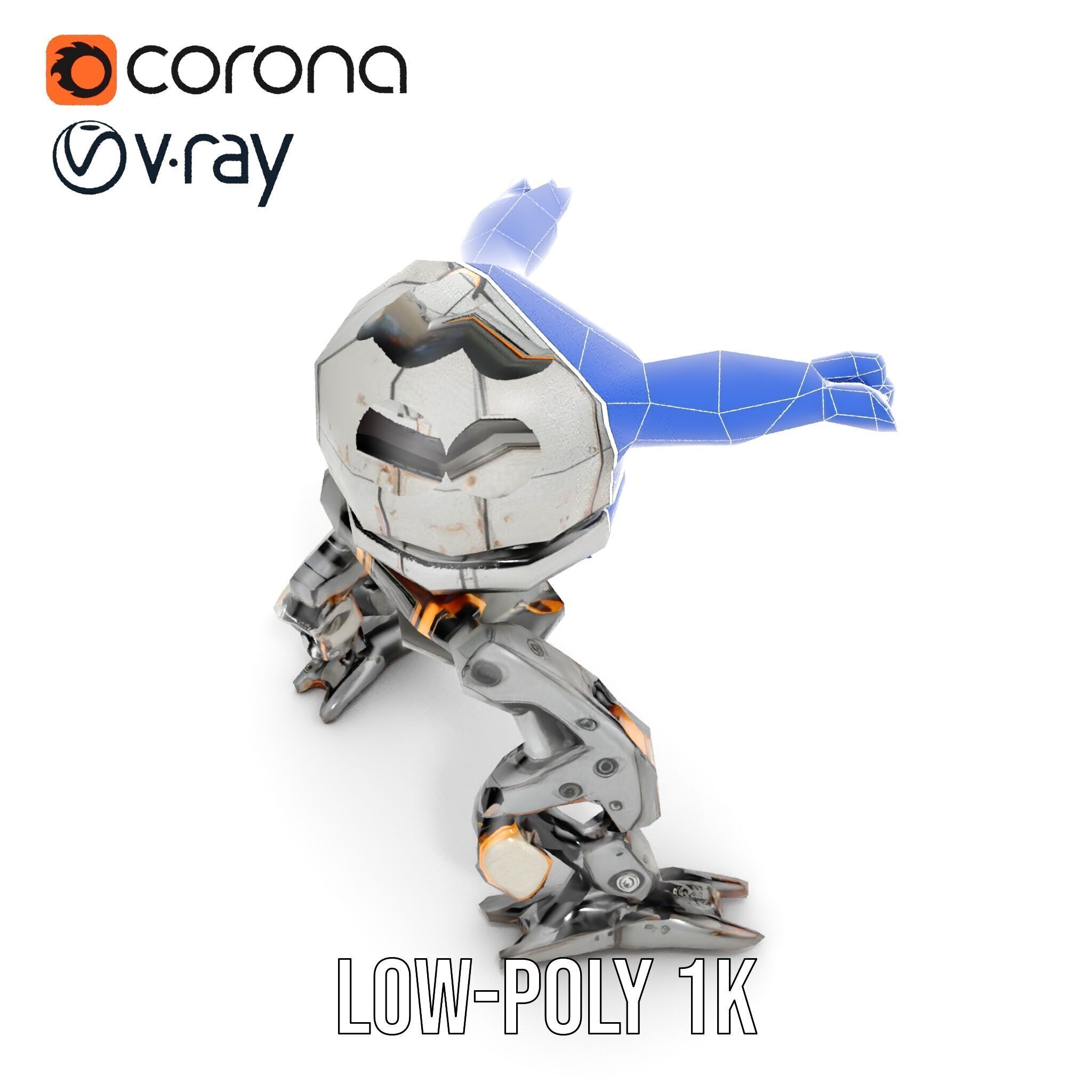 Futuristic Combat Robot model pack with multiple LODs Low-poly 3D model_24