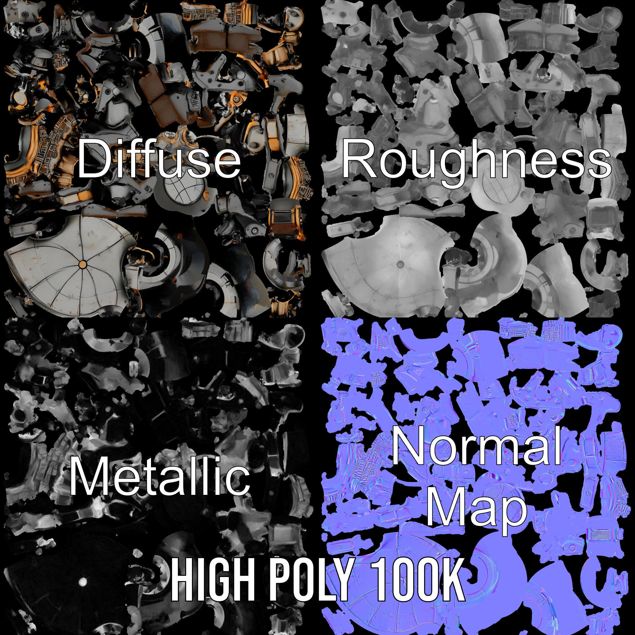 Futuristic Combat Robot model pack with multiple LODs Low-poly 3D model_4