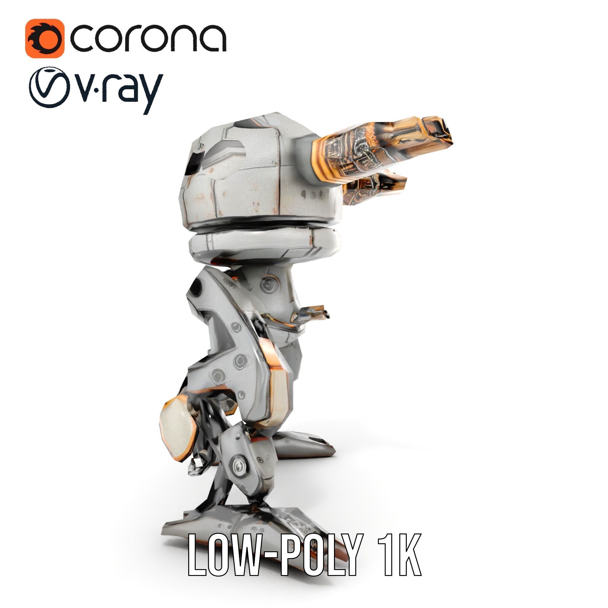 Futuristic Combat Robot model pack with multiple LODs Low-poly 3D model_8