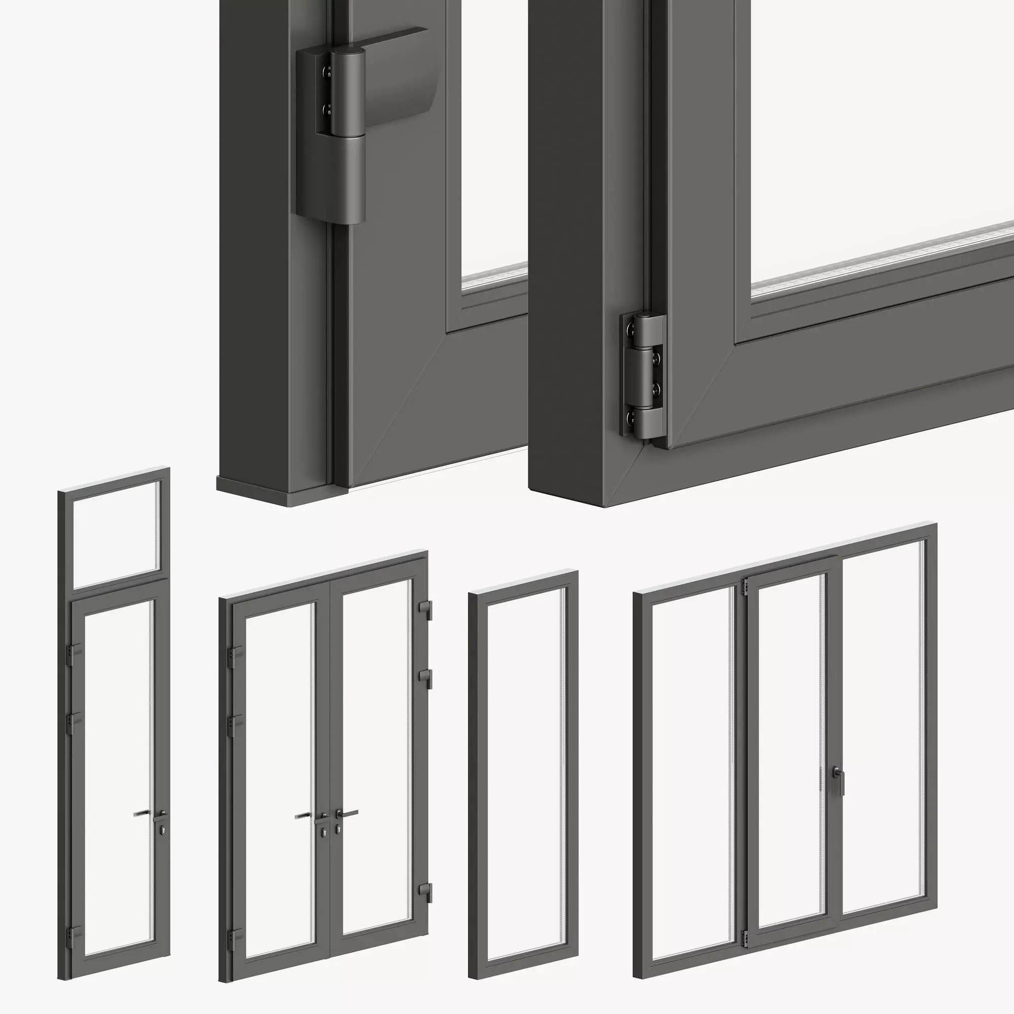 Modern style windows and glass entrance doors 3D model_0