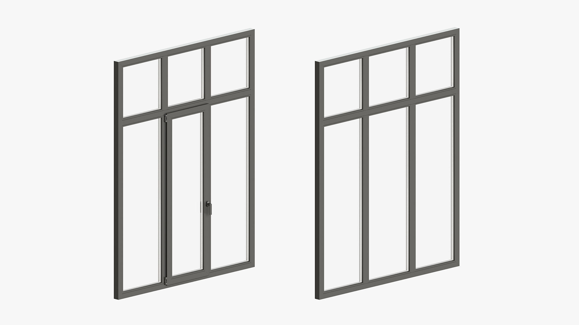 Modern style windows and glass entrance doors 3D model_6