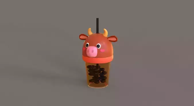 Low-Poly Cow Bubble Tea 02